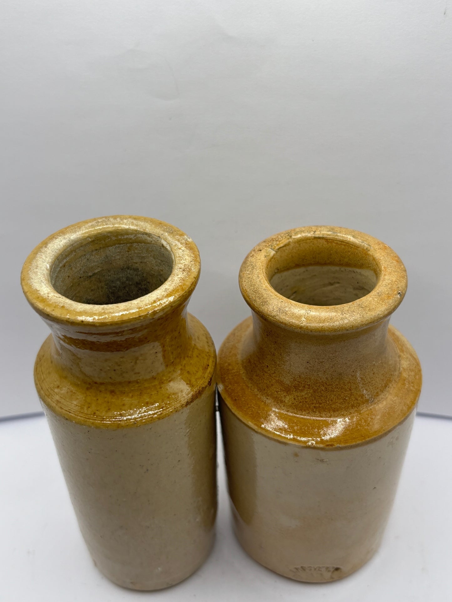 2 old stoneware blacking pots