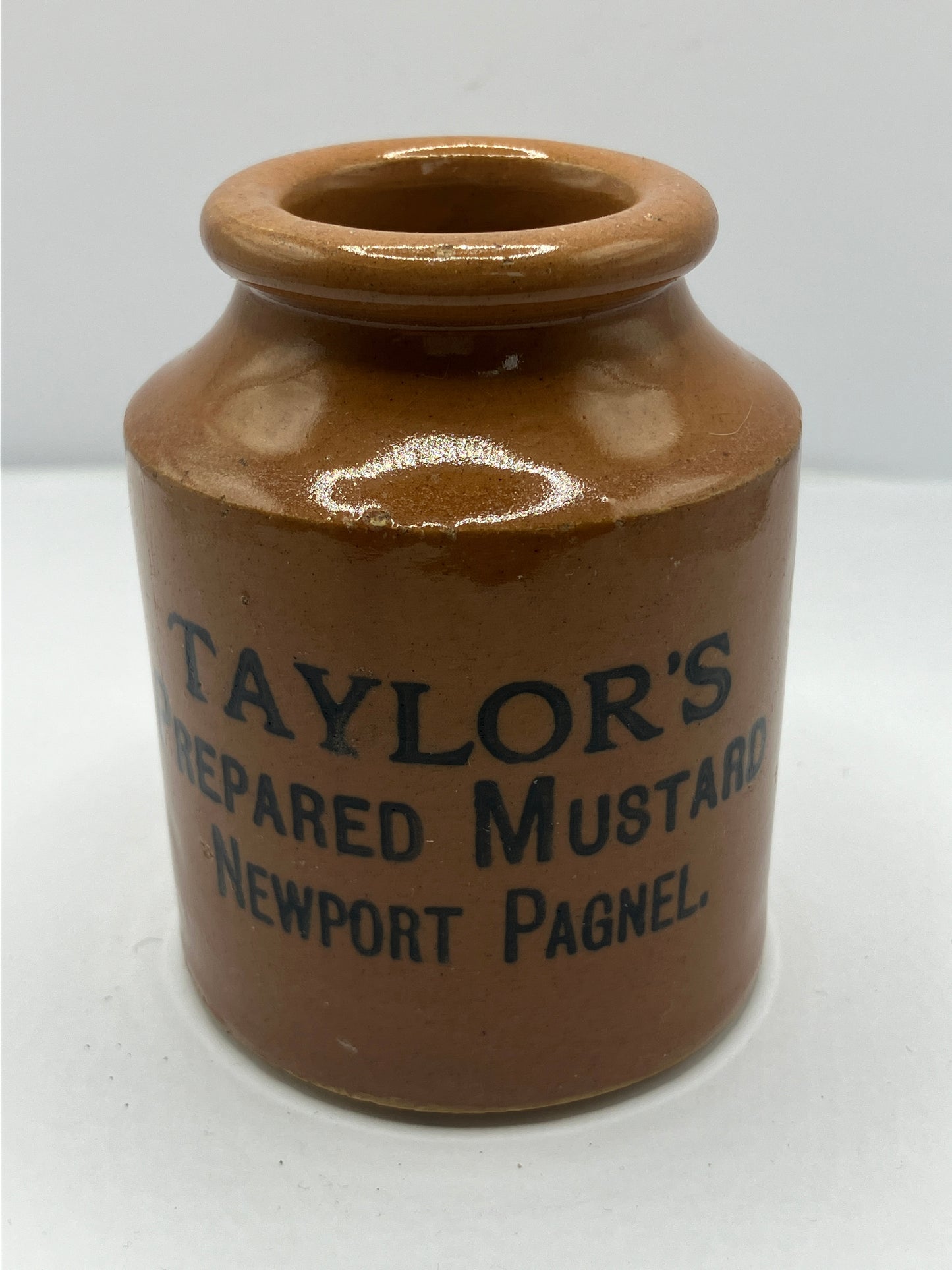 Brown stoneware mustard pot