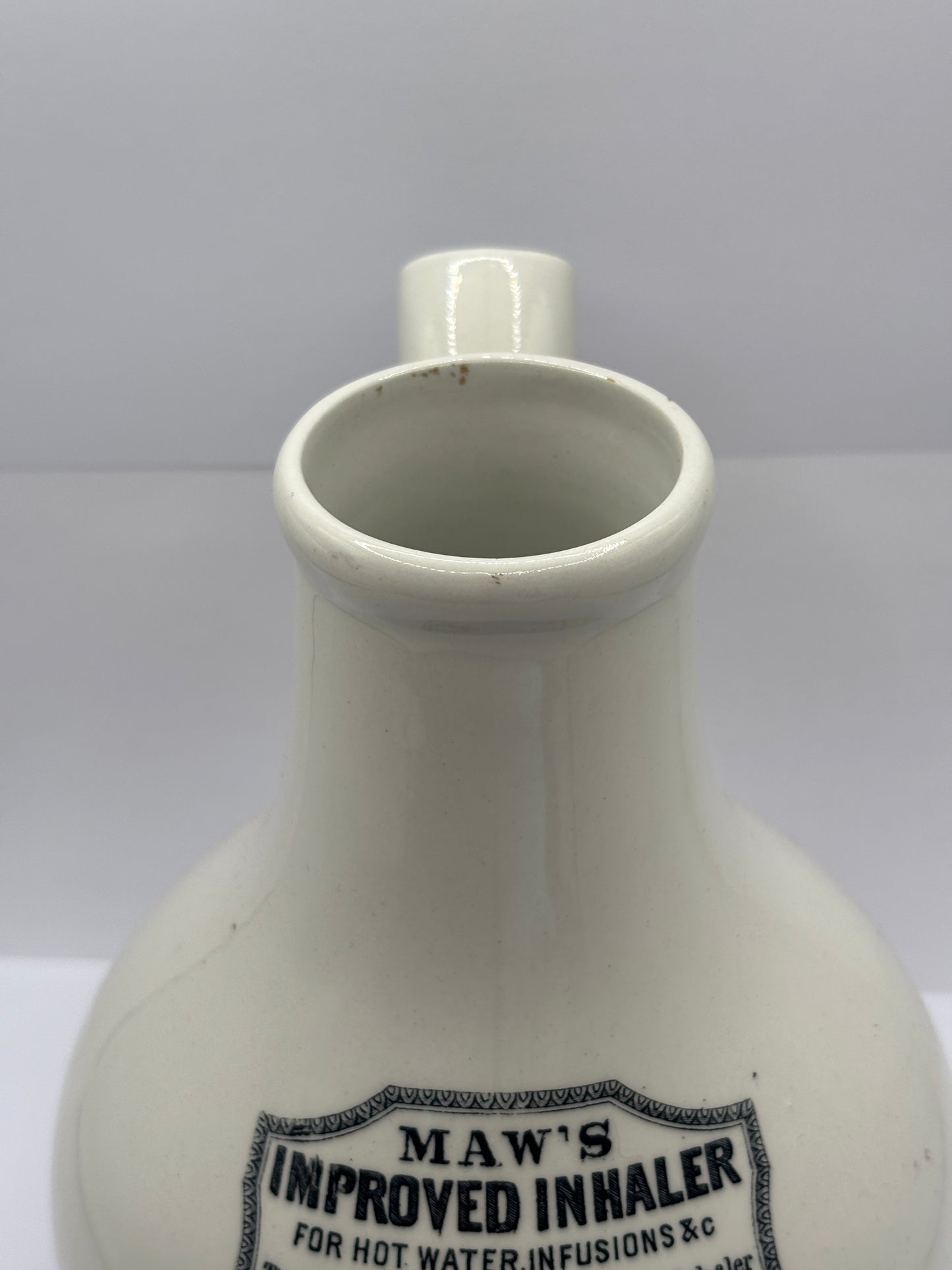 Old stoneware advertising inhaler, Maws improved earthenware inhaler