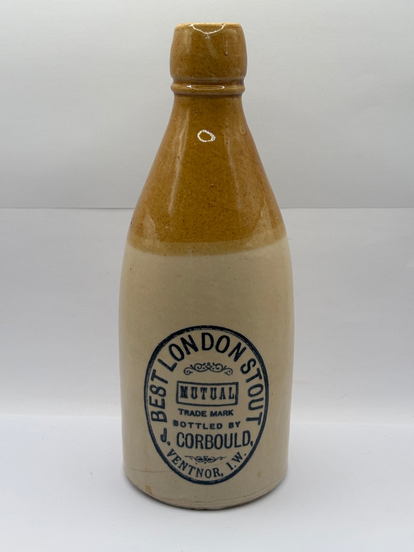Old stoneware ginger beer bottle, Best London stout, Ventnor Isle of wight