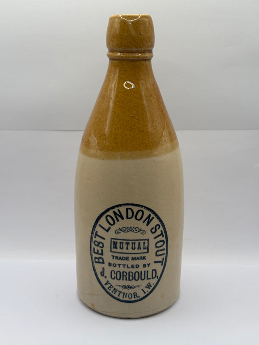 Old stoneware ginger beer bottle, Best London stout, Ventnor Isle of wight