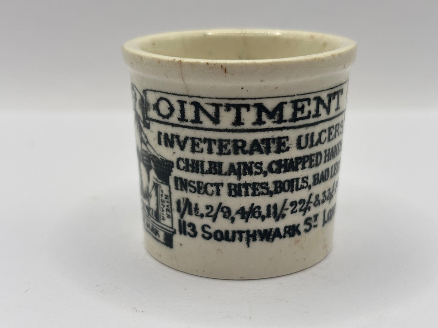 Old advertising ointment pot, Holloway’s ointment. Larger size