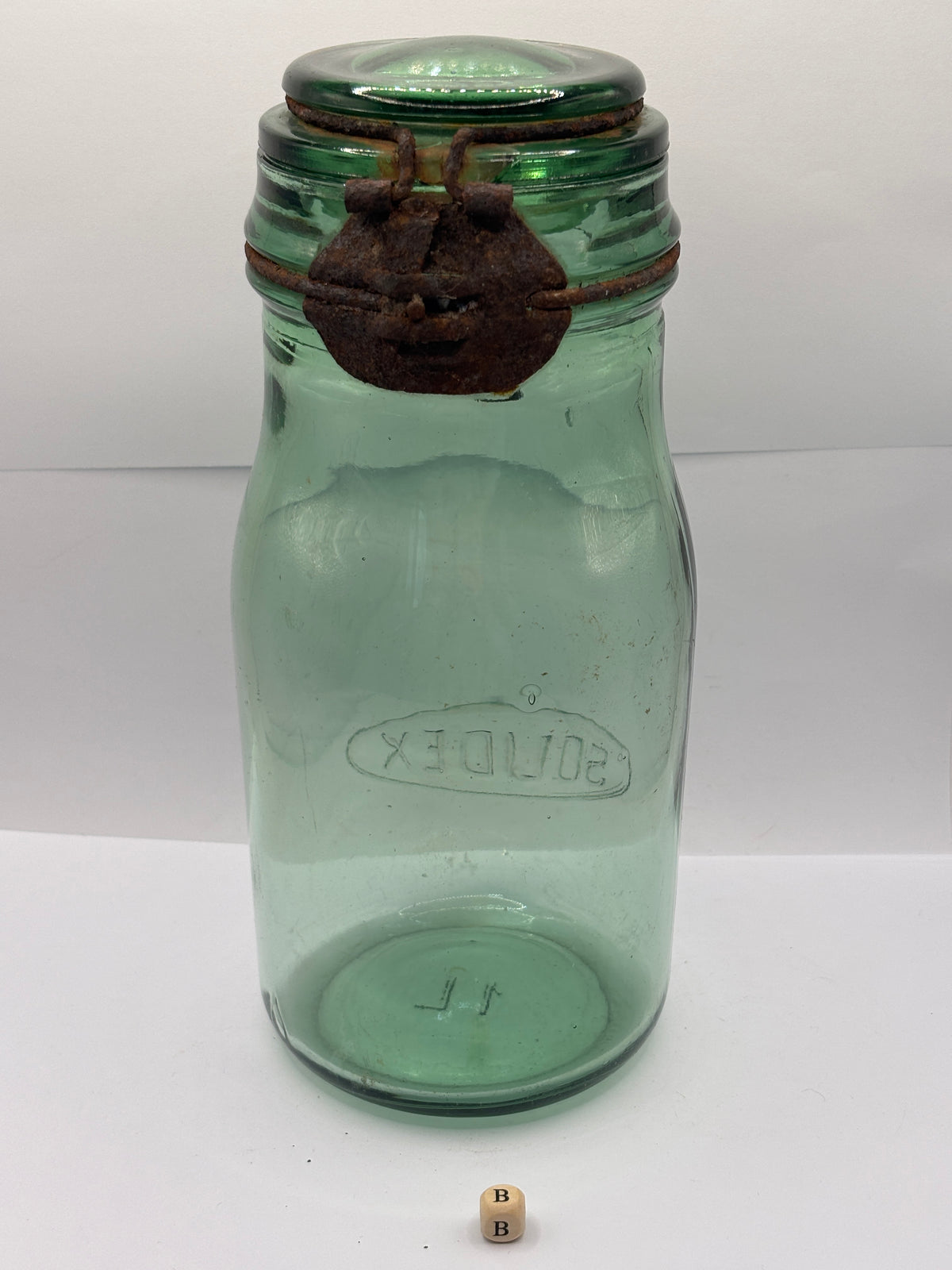 Old French green glass canning jar, Solidex (B)