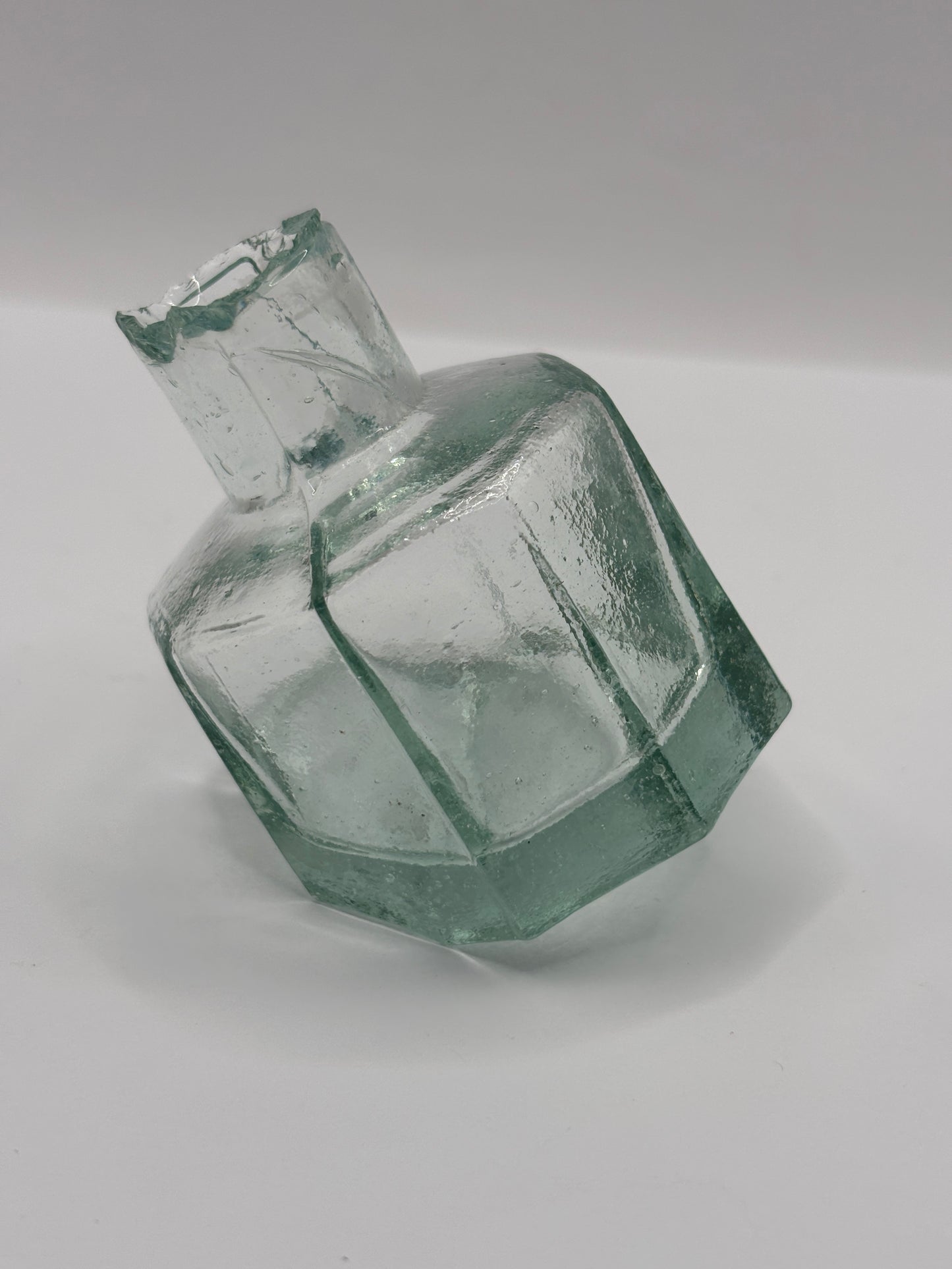 Old aqua glass inkwell, tipper ink