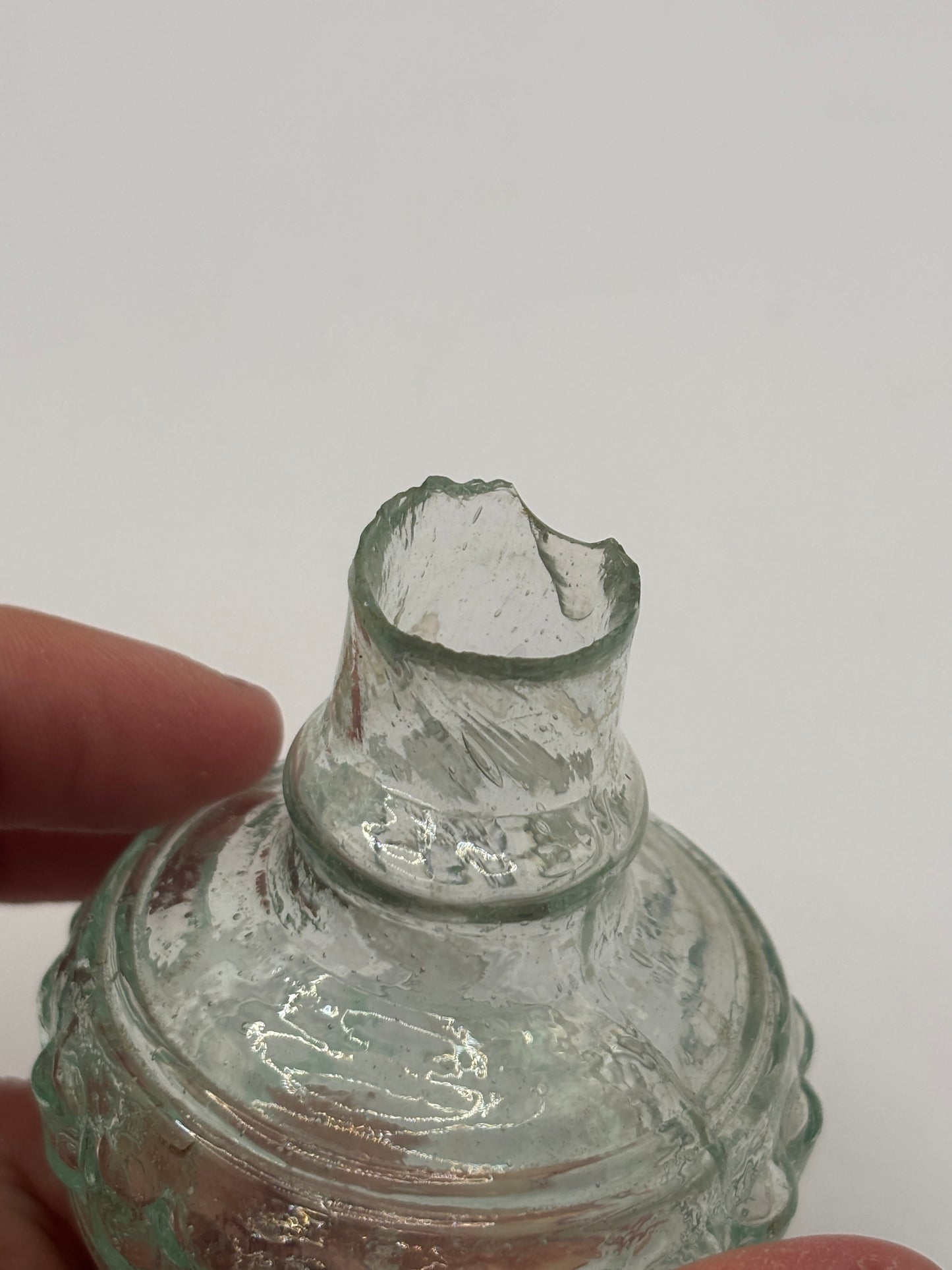 Old scarce aqua glass inkwell, bracelet ink, ink bottle