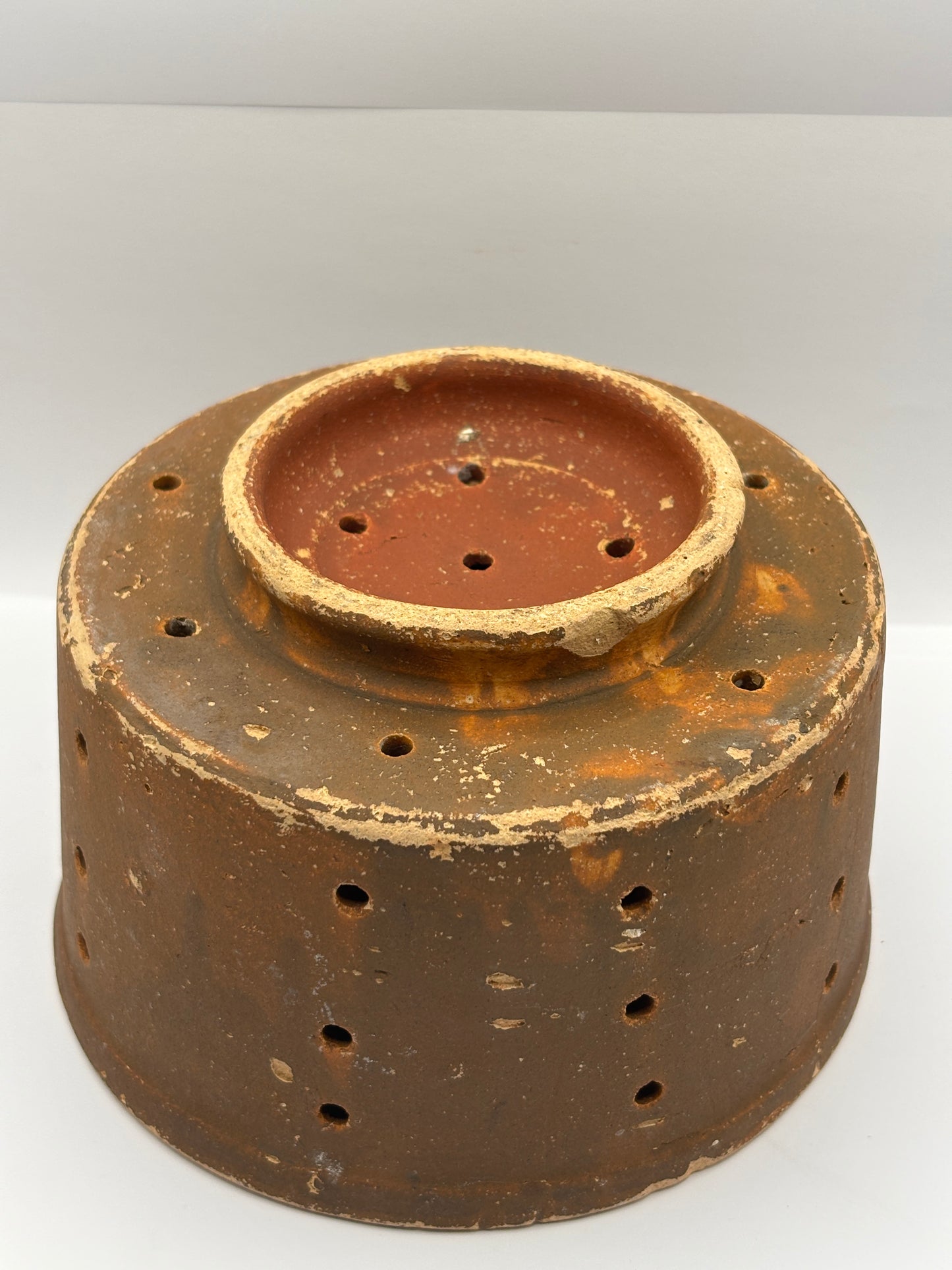 Old large french stoneware cheese strainer