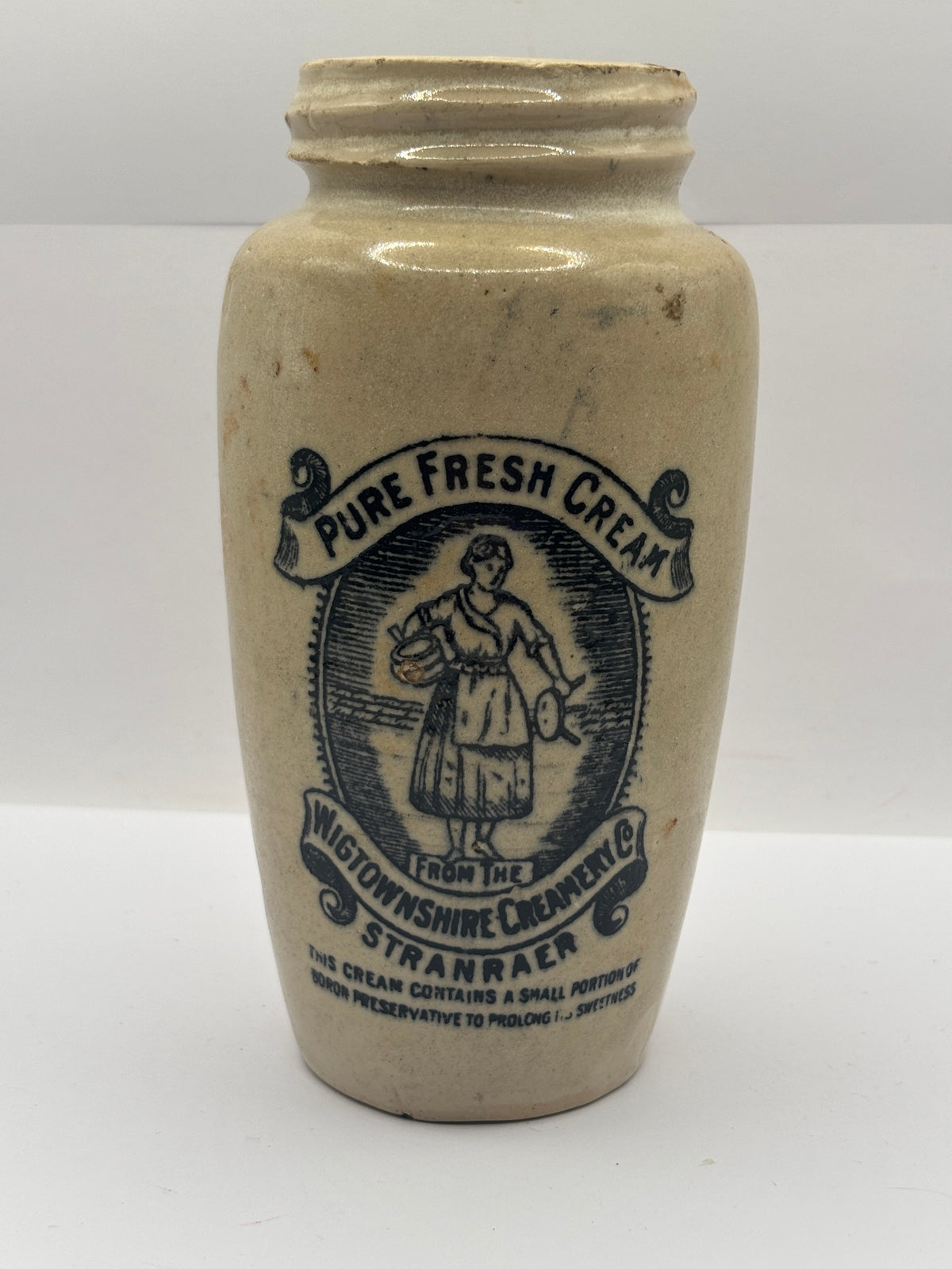 Old XL advertising cream pot, rich preserved cream stranraer, milkmaid
