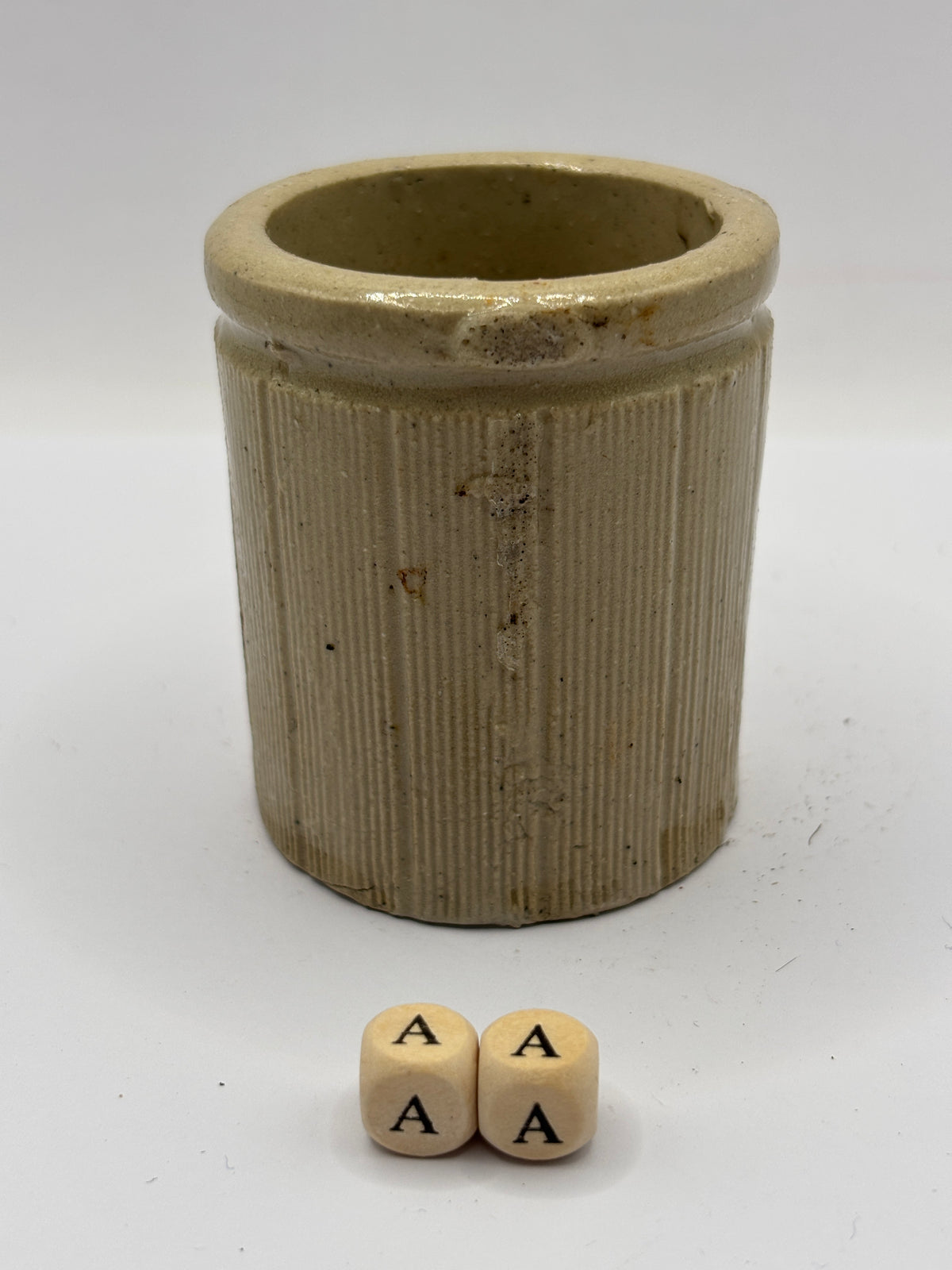 Old mini ribbed stoneware jam pot (aa)