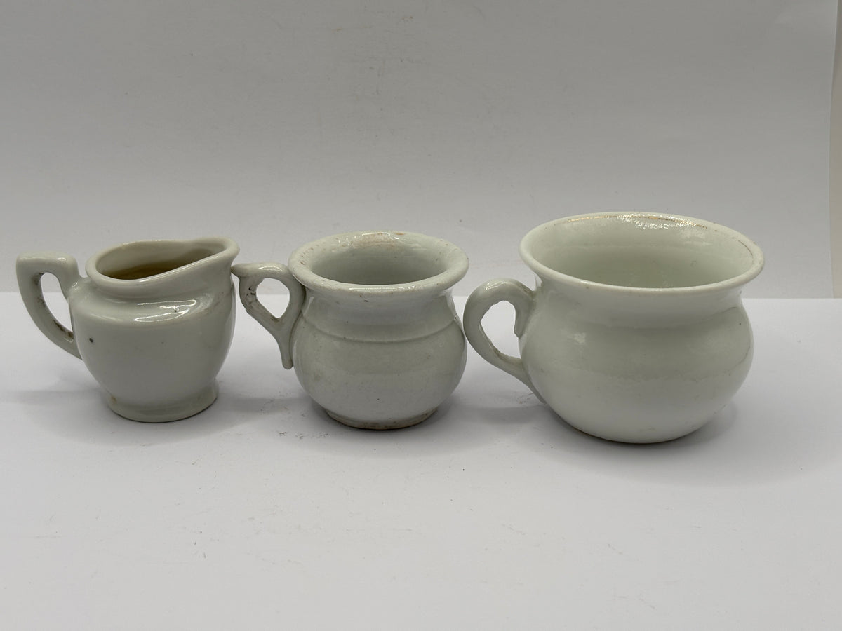3 old small dolls house jugs