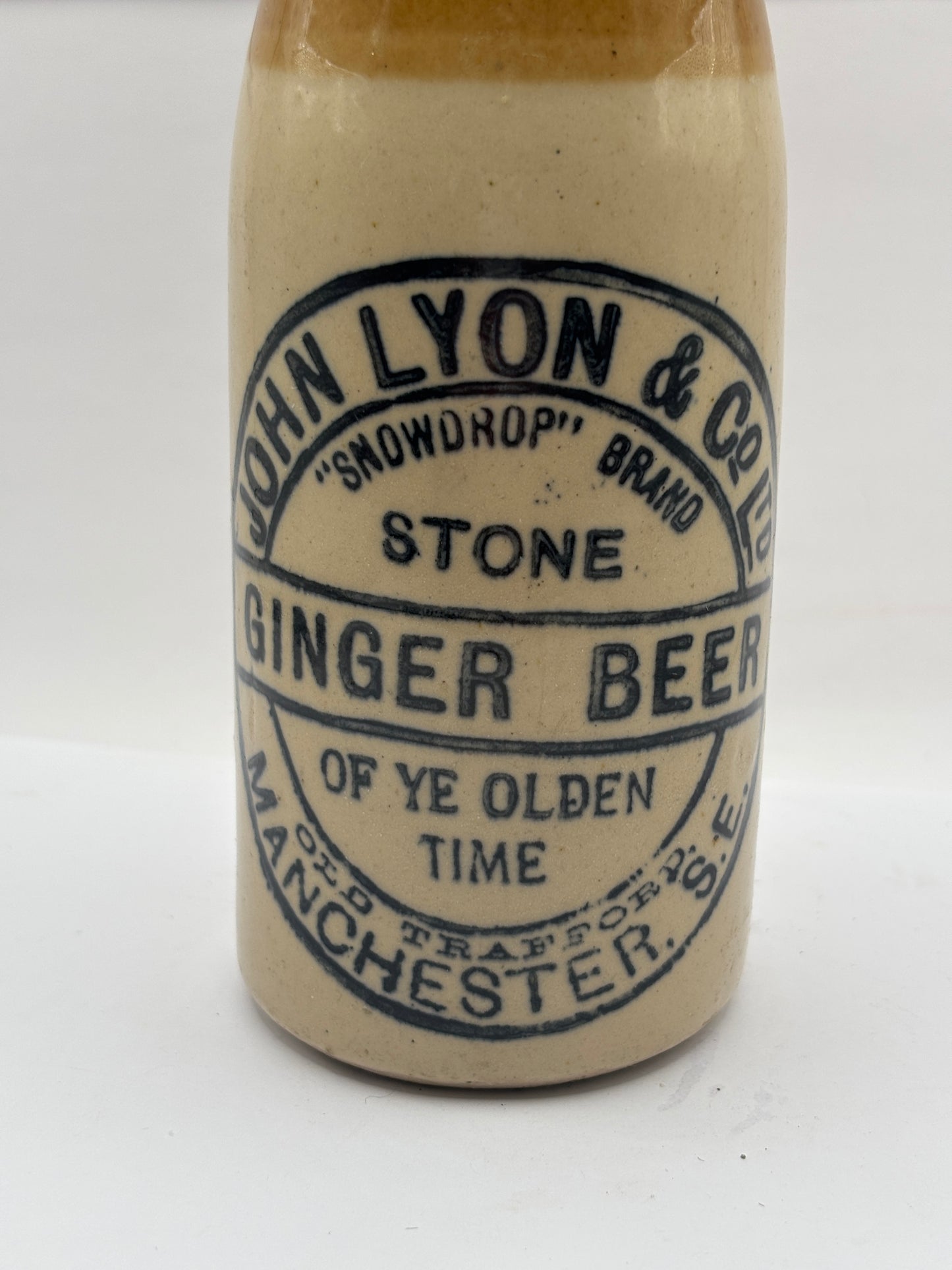 Old stoneware ginger beer bottle, John Lyon & Co, stone ginger beer, Manchester