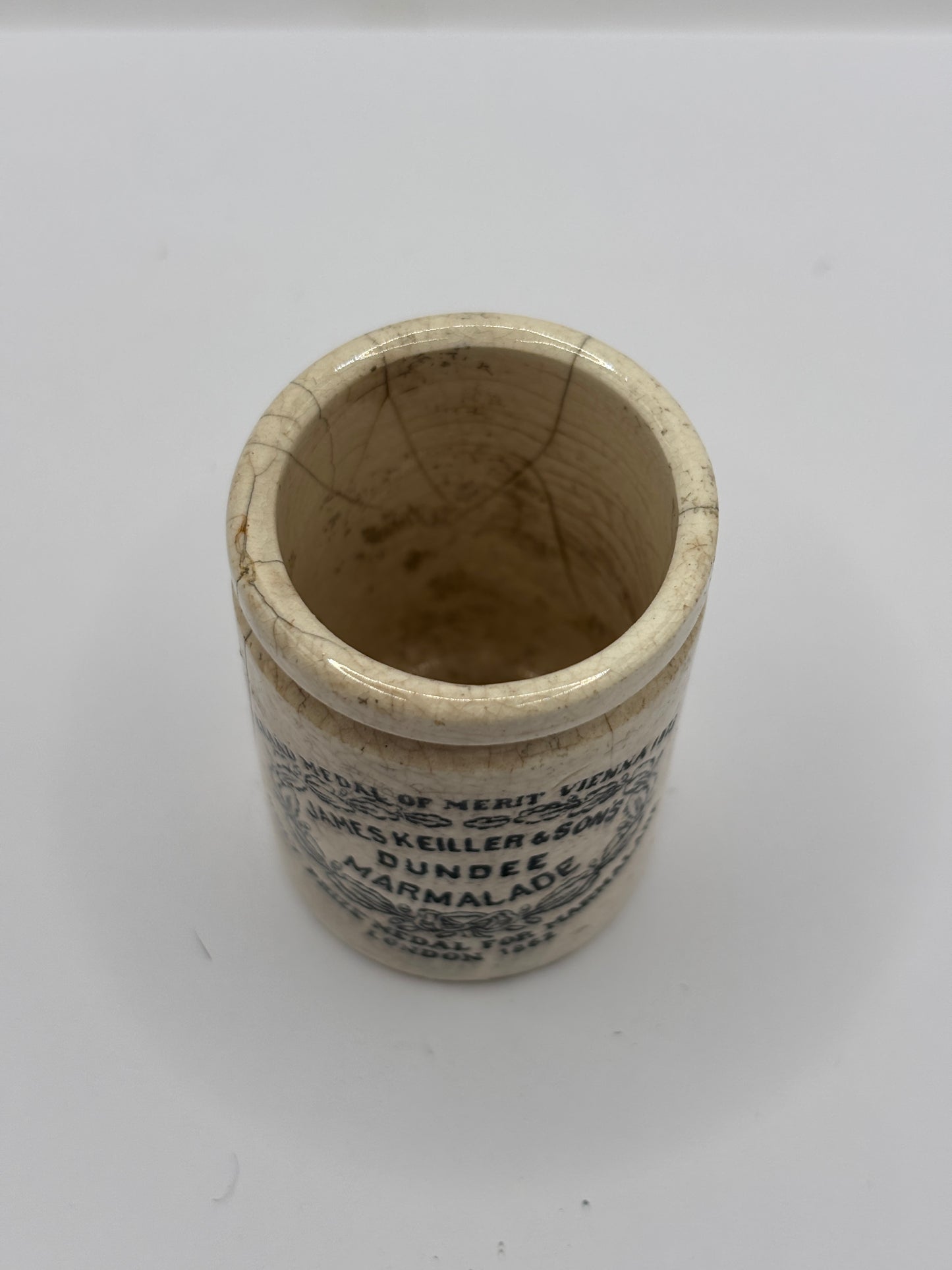 Old miniature James Keiller Dundee marmalade Jar, damaged