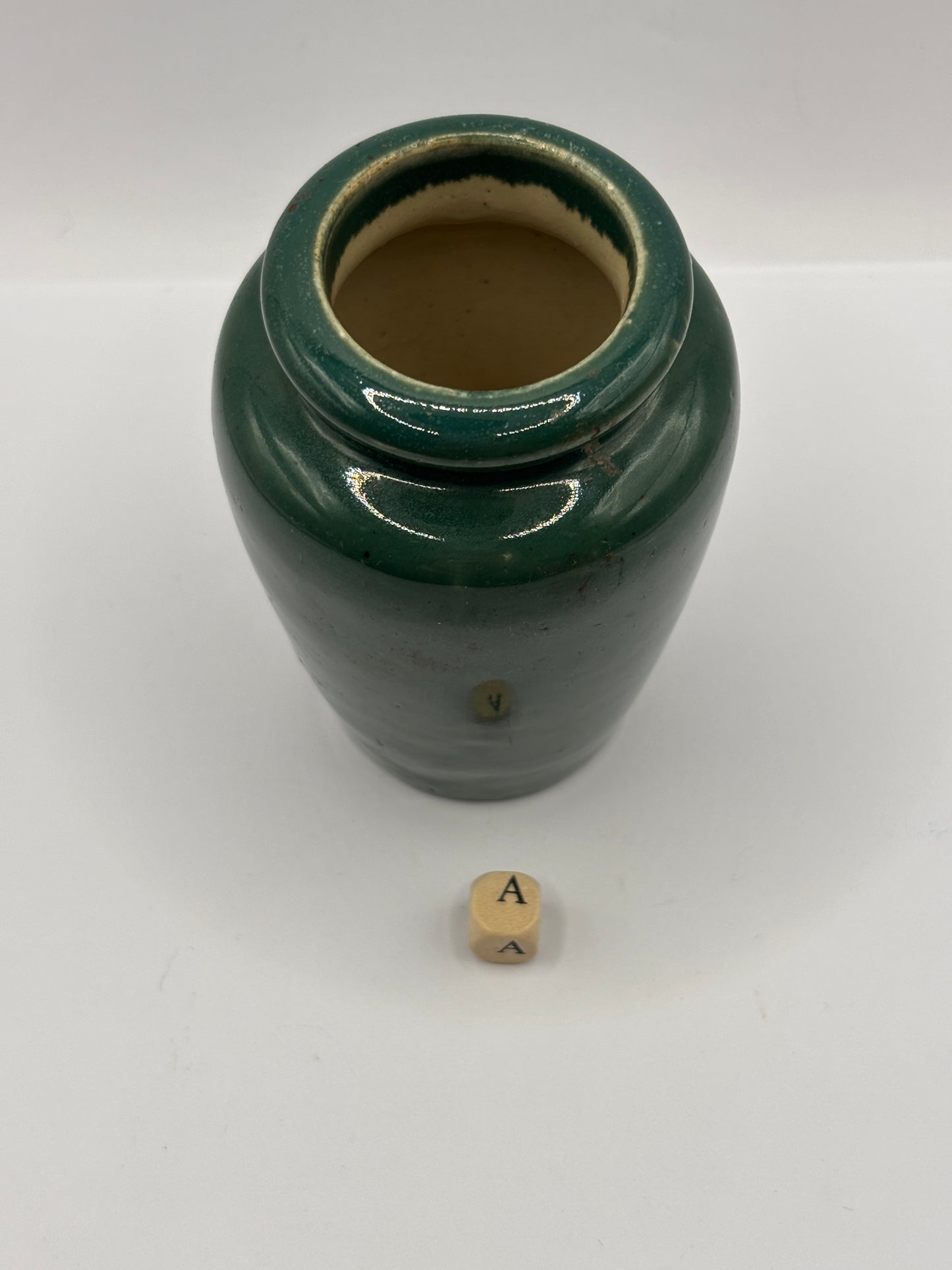 Old plain green cream pot (a)