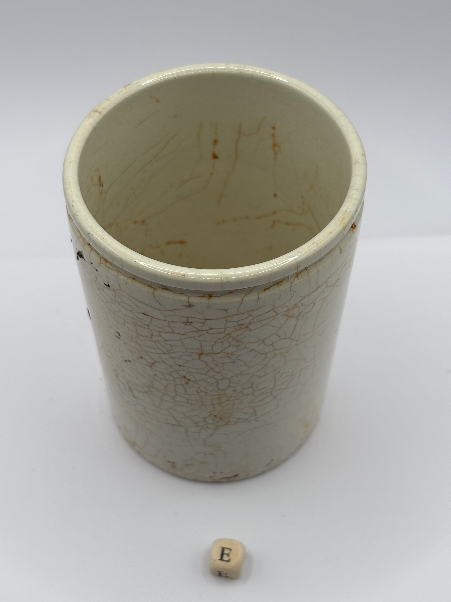 Old stained & crazed marmalade jar (e)