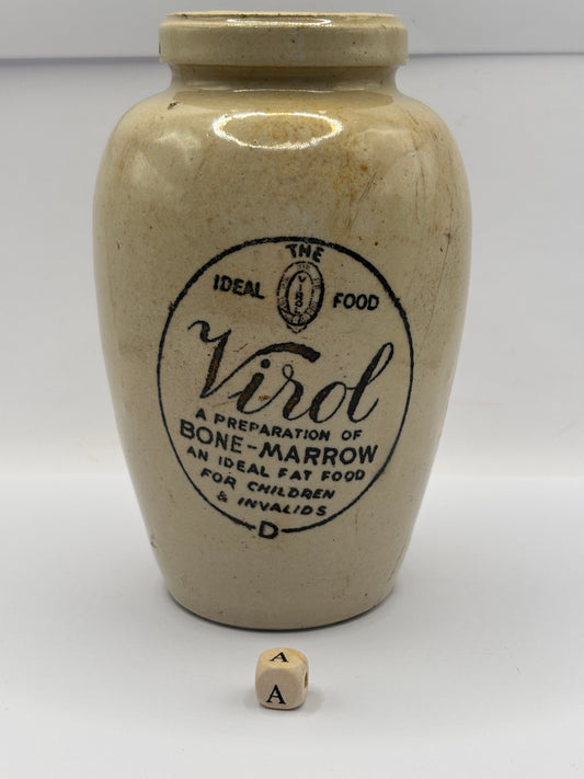 Old advertising stoneware Virol pot, 13.5cms (a)