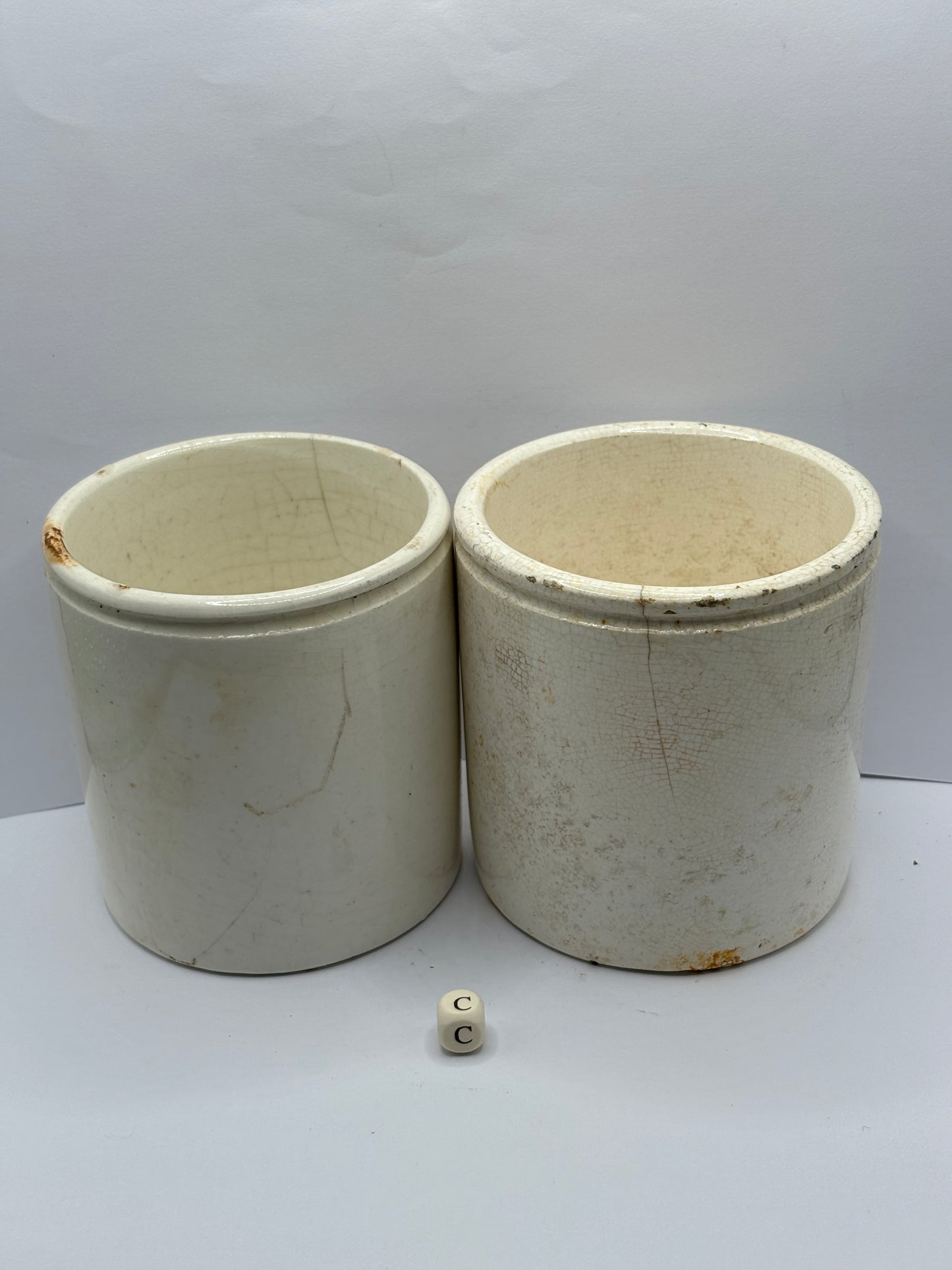 2 old stoneware preserve pots (c)