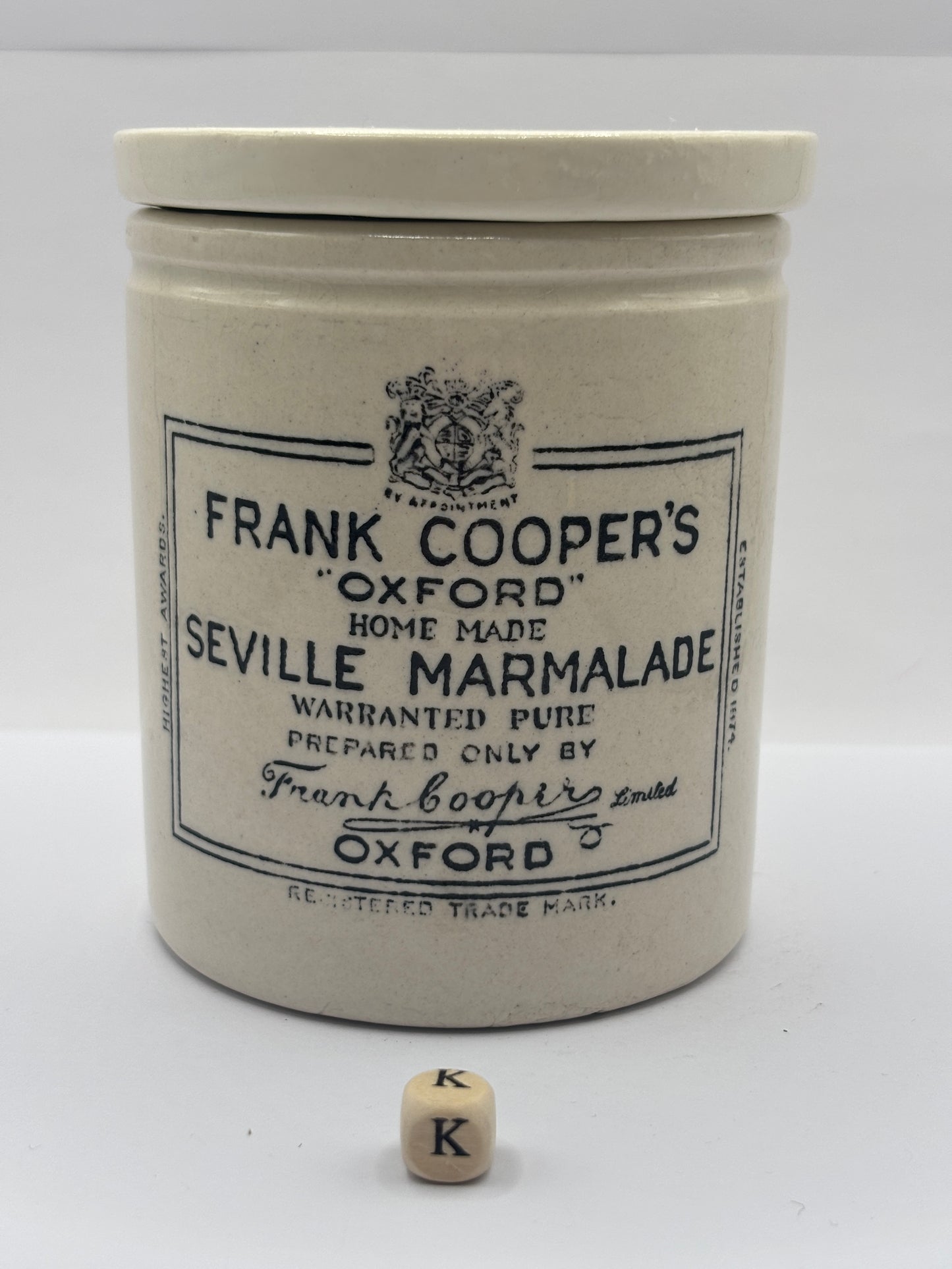 Old 1lb Frank Cooper marmalade Jar with lid (K)