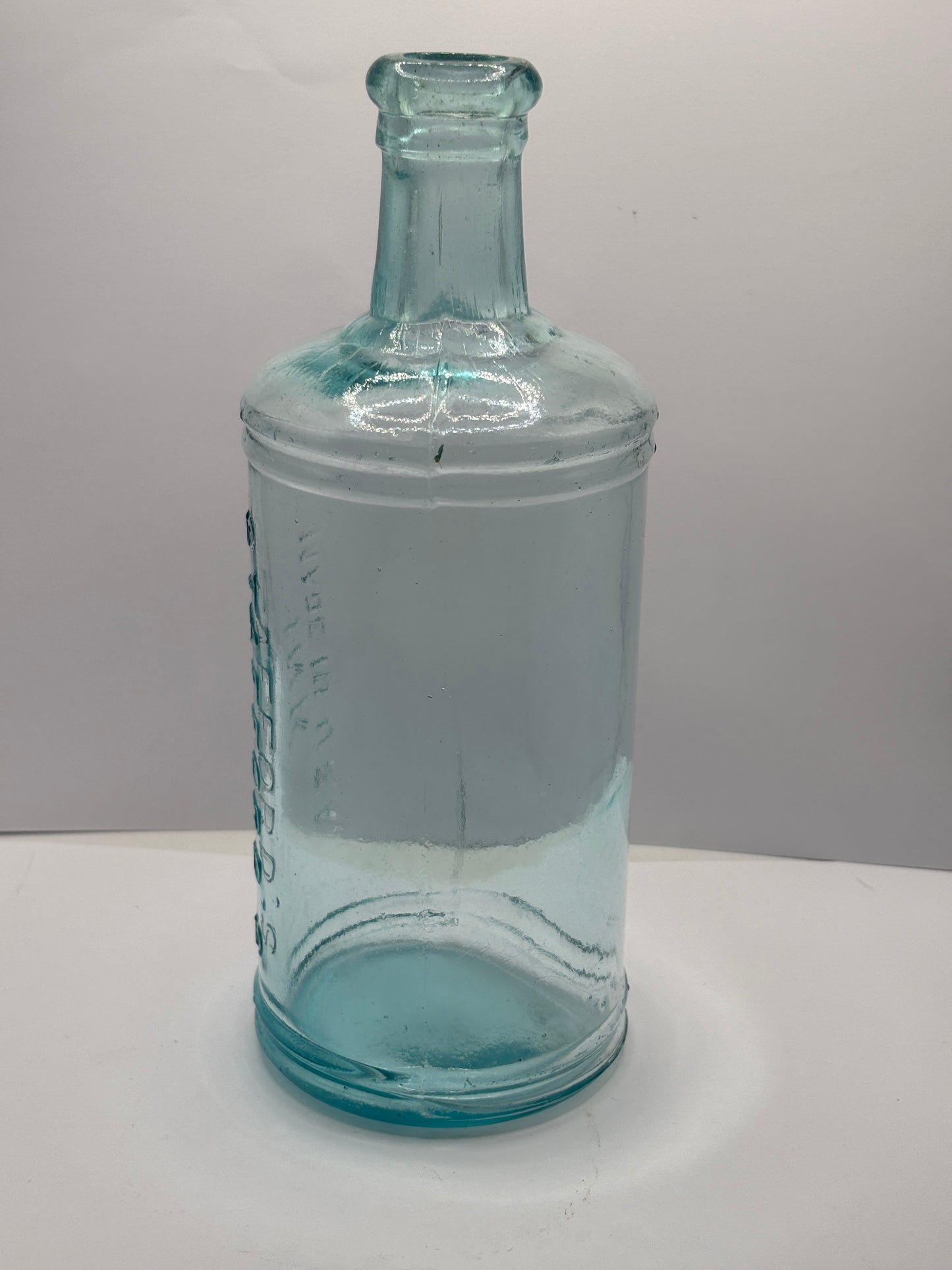 Old large aqua glass pouring ink bottle, Staffords ink