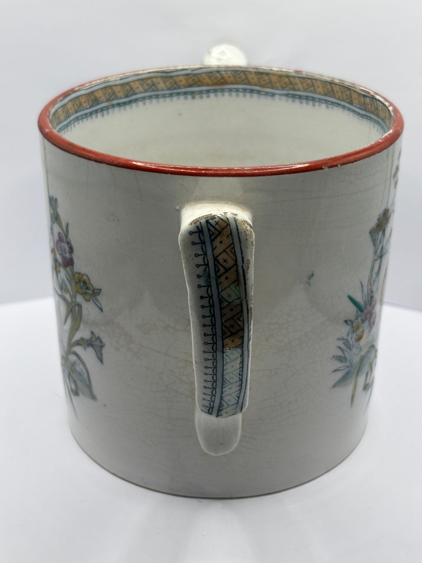 Old 2 handled mug, oriental