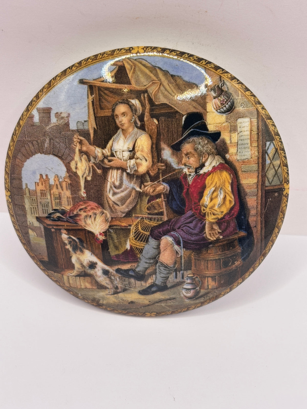 Old Prattware lid. Damaged