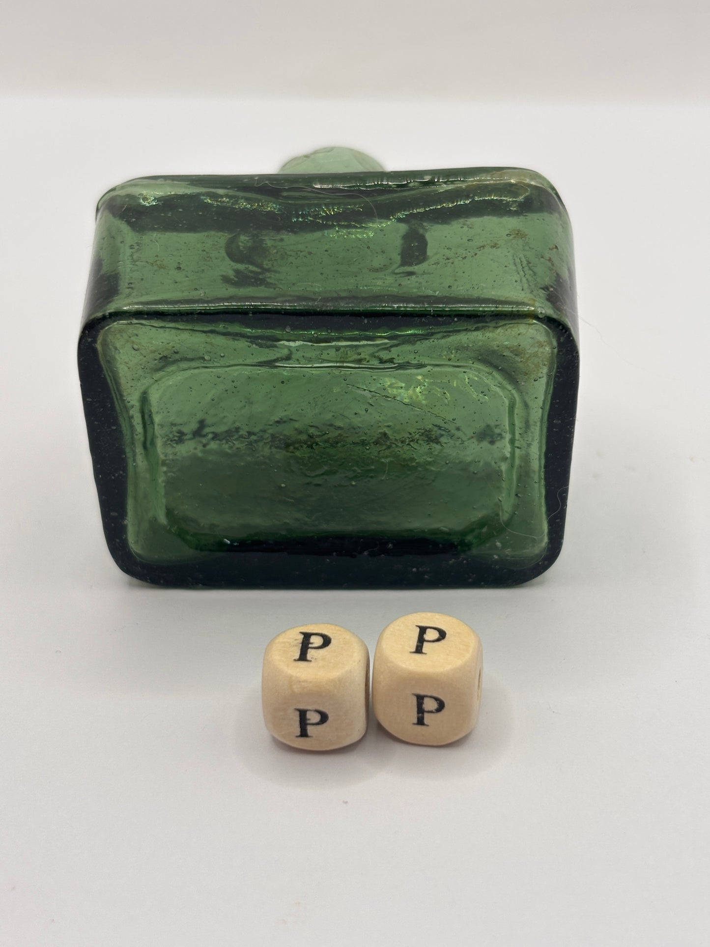 Old green glass boat ink, inkwell. Morrells (PP)