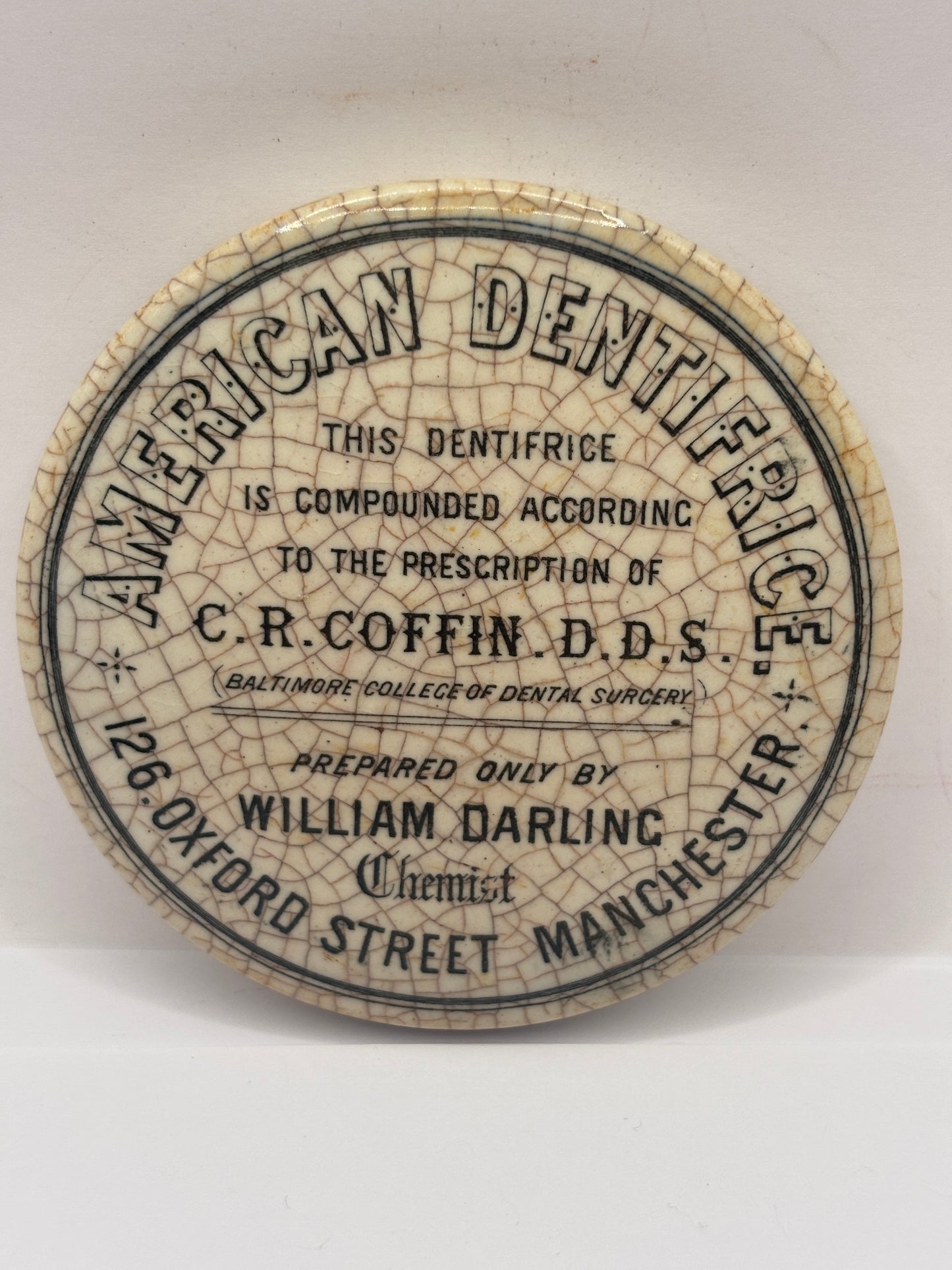 Old advertising lid, American Dentifrice