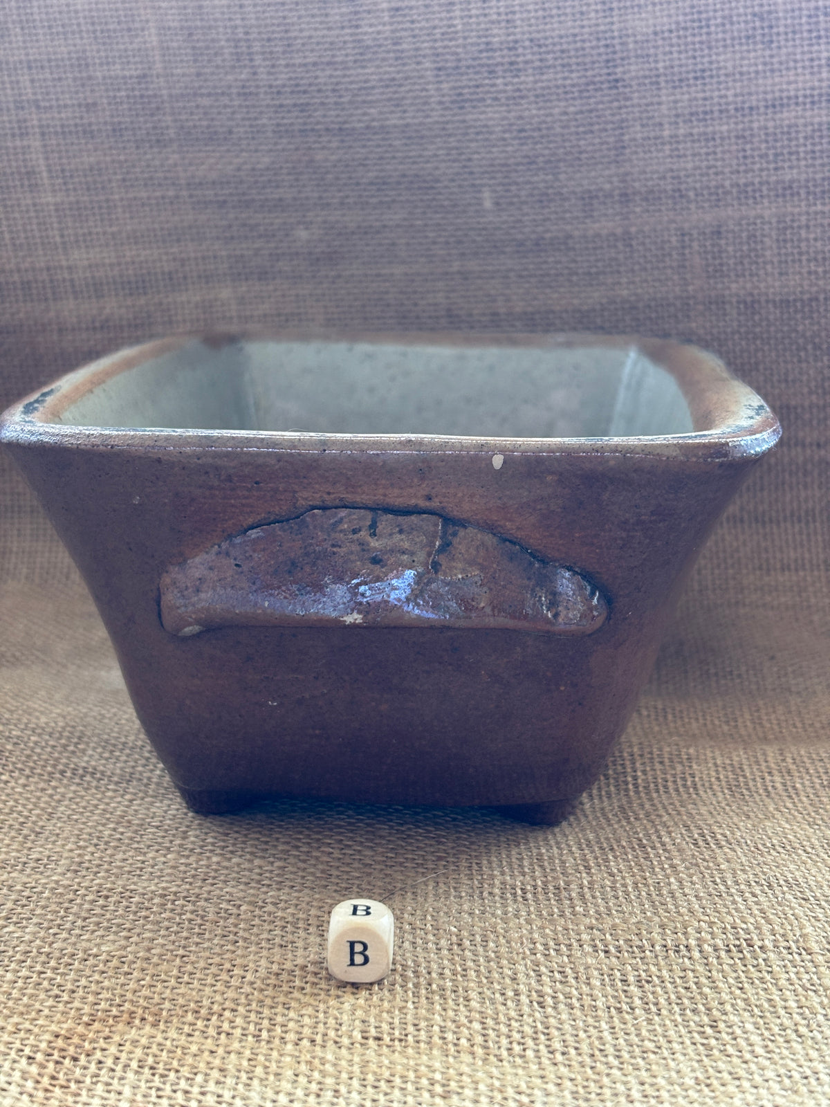 Old brown salt glaze stoneware pie dish (B)