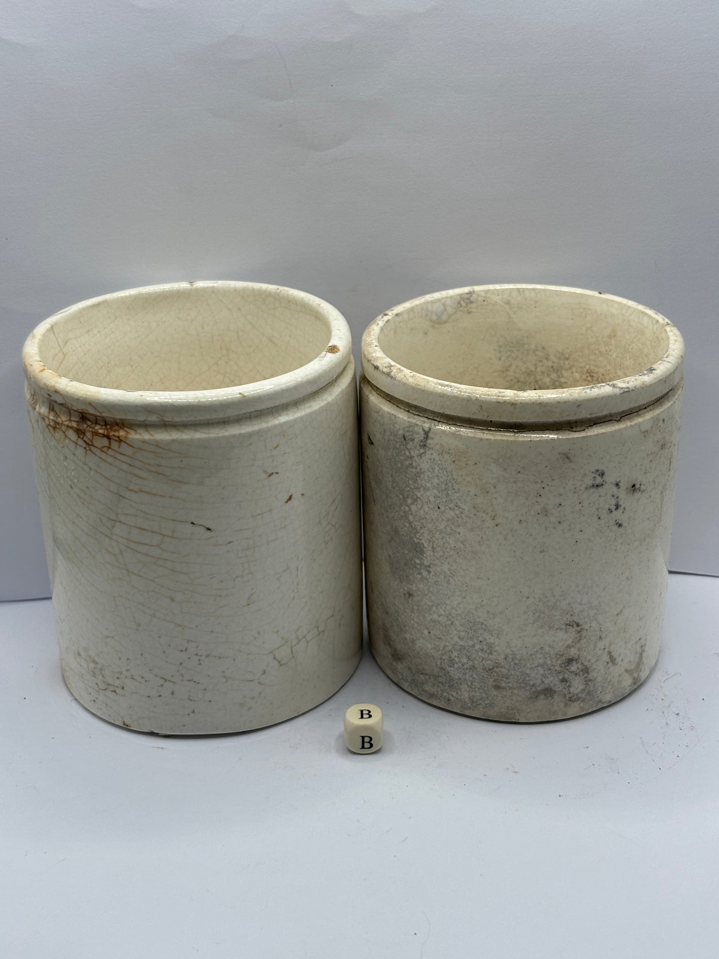 2 old stoneware preserve pots (B)