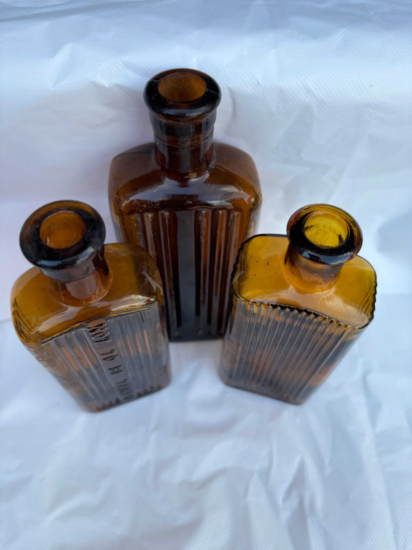 3 amber ribbed poison bottles, Not to be taken. Halloween decor