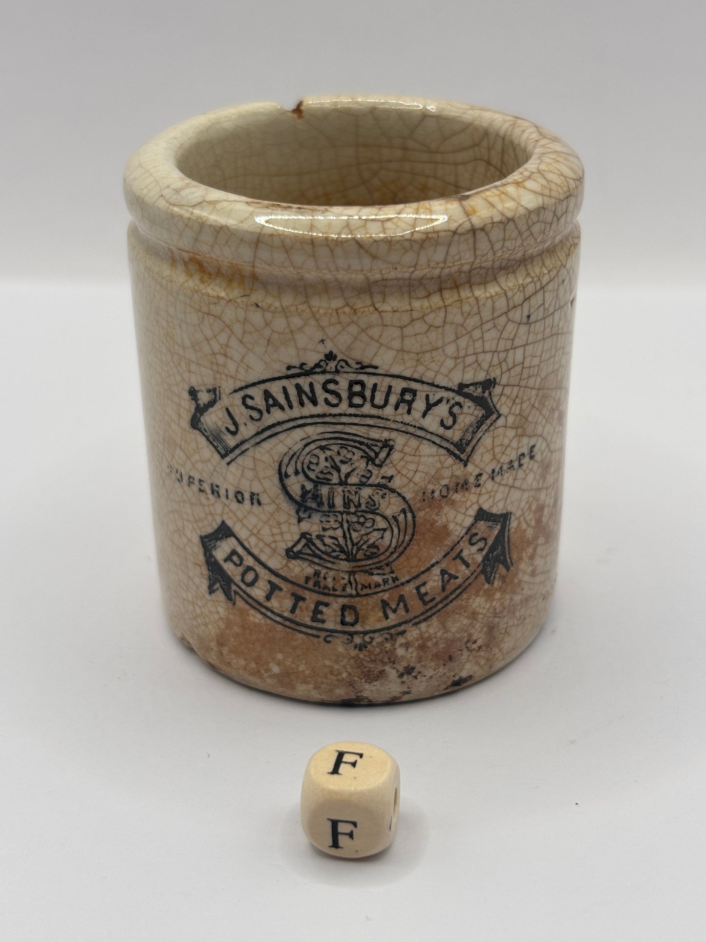 Old sainsburys advertising pot, potted meats (F) chipped
