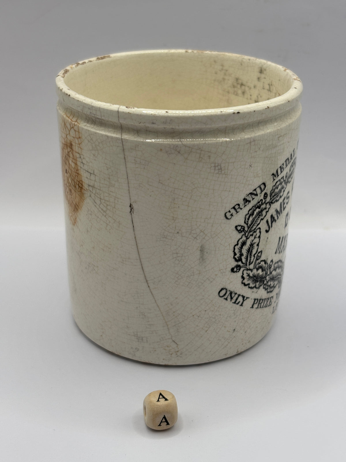 Old 1lb stoneware marmalade pot, James Keiller Dundee marmalade (a)