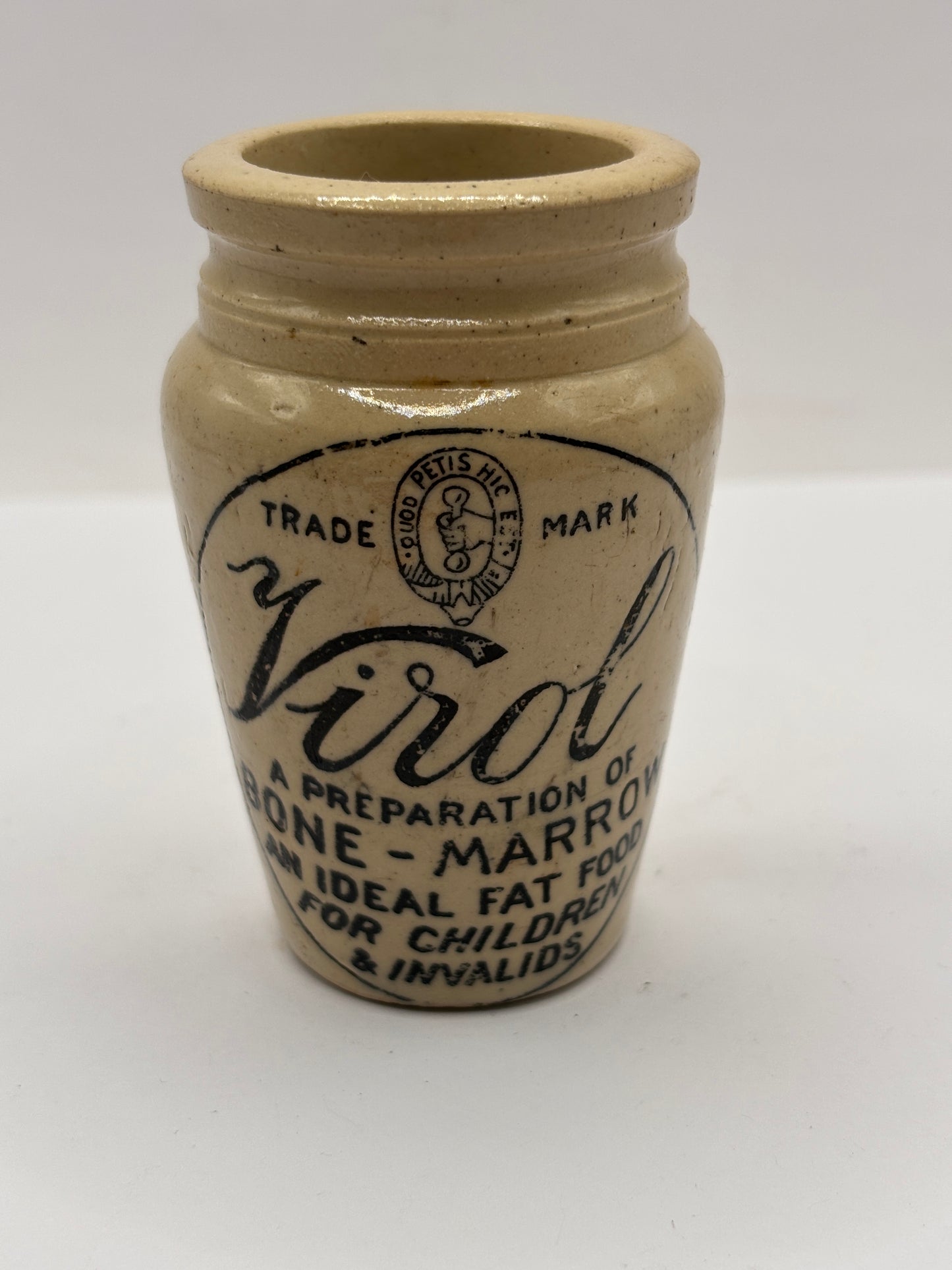 Old stoneware advertising Virol jar 8cms