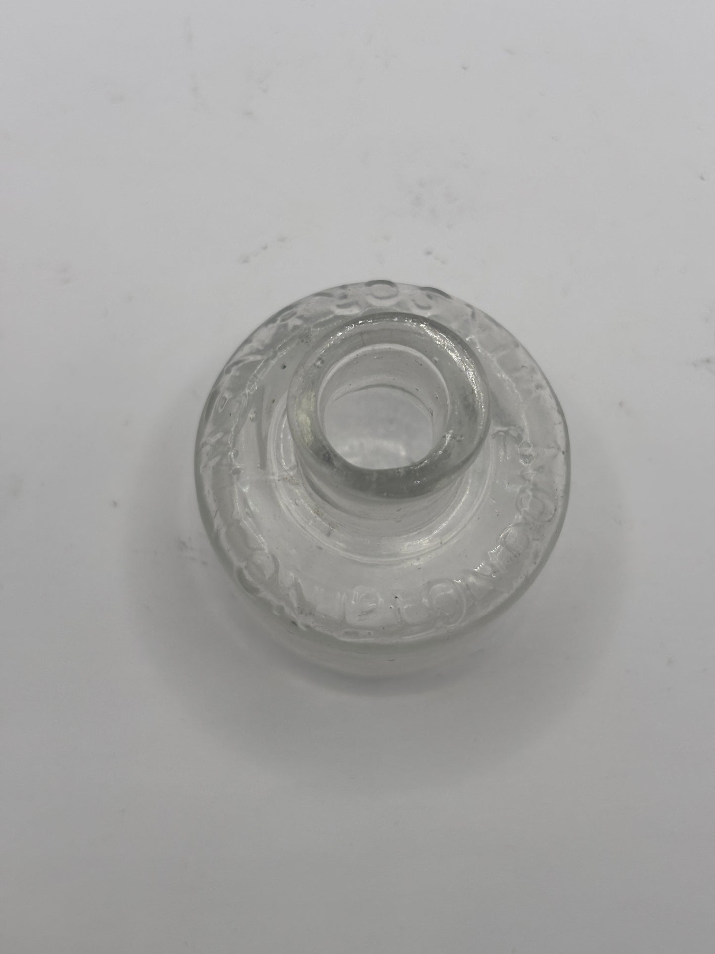 Old clear glass advertising ink, ink bottle, inkwell. Winsor & Newton London