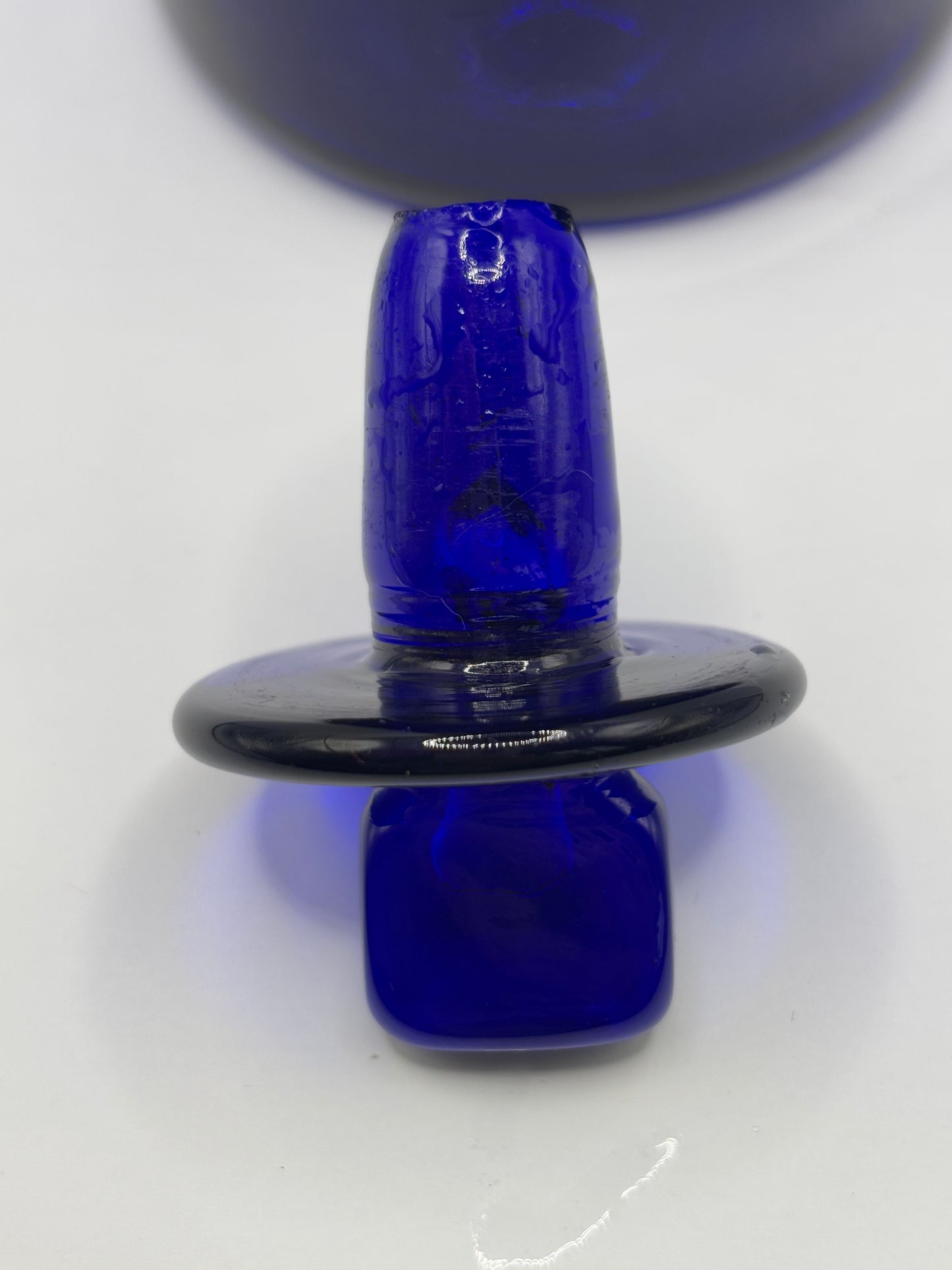 Old pontilled blue glass chemist jar, chemist round. Pharmacy