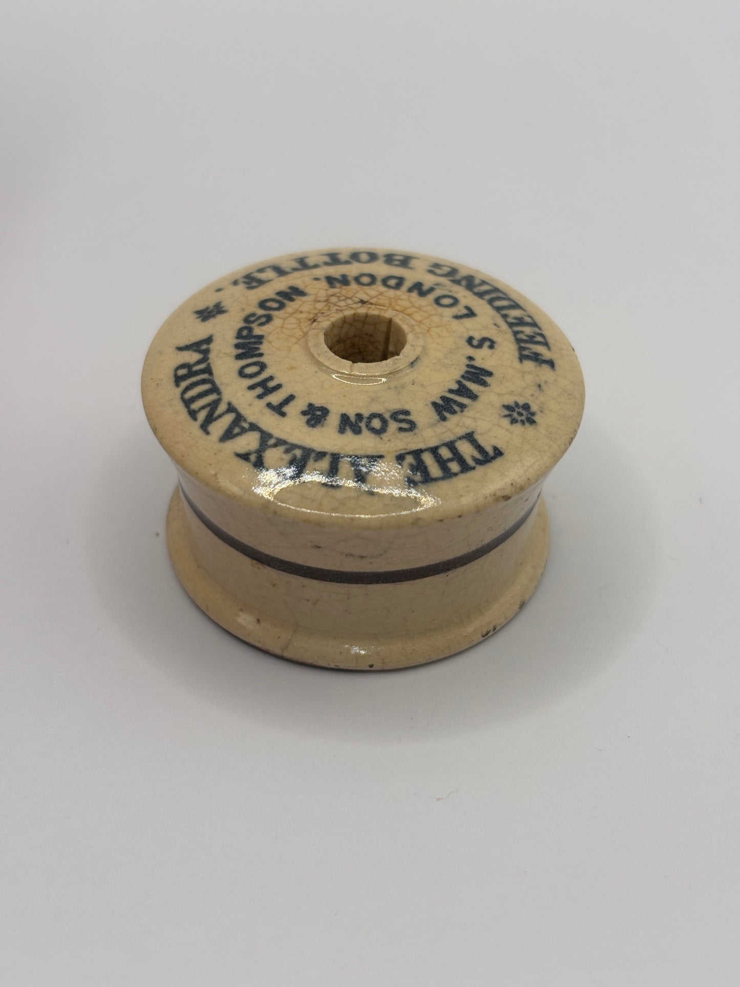 Old advertising baby feeder lid, The Alexandra feeding bottle lid