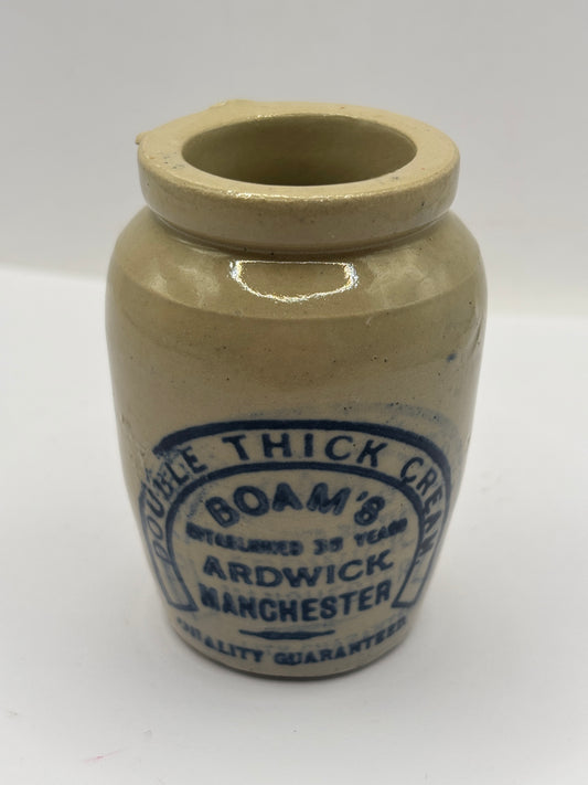 Old advertising cream pot, Boams double thick cream Manchester