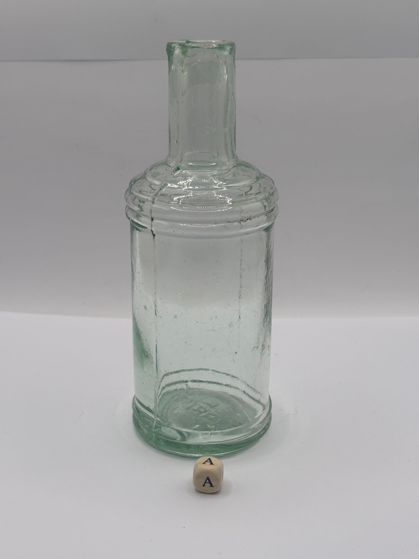 Old tall aqua glass pouring ink, inkwell (a)