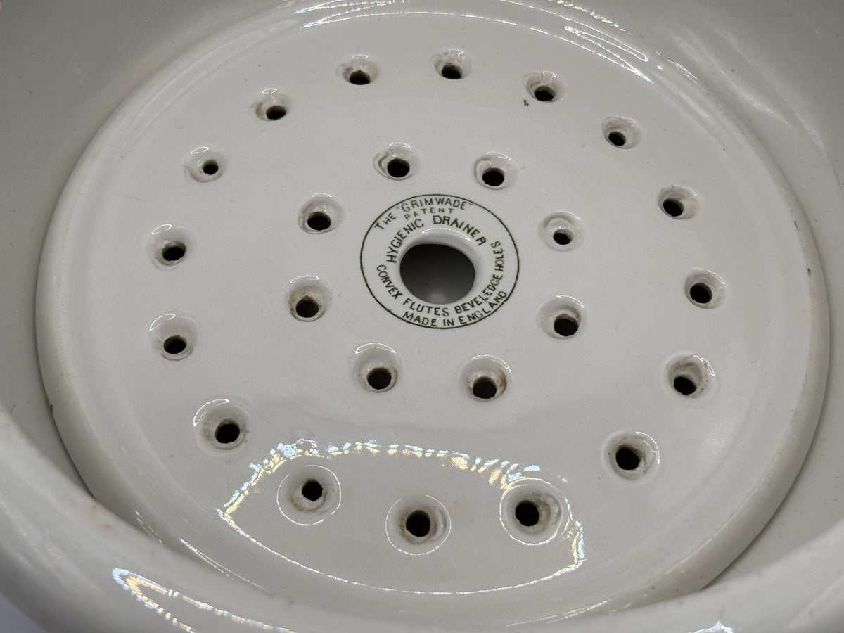 Old milk bowl and strainer, Grimwade safety milk bowl