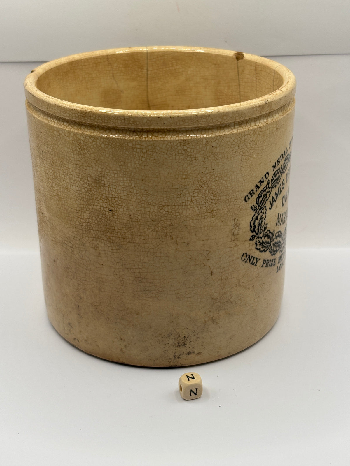 Old large rare 4lb stoneware marmalade pot, James Keiller Dundee marmalade (N)