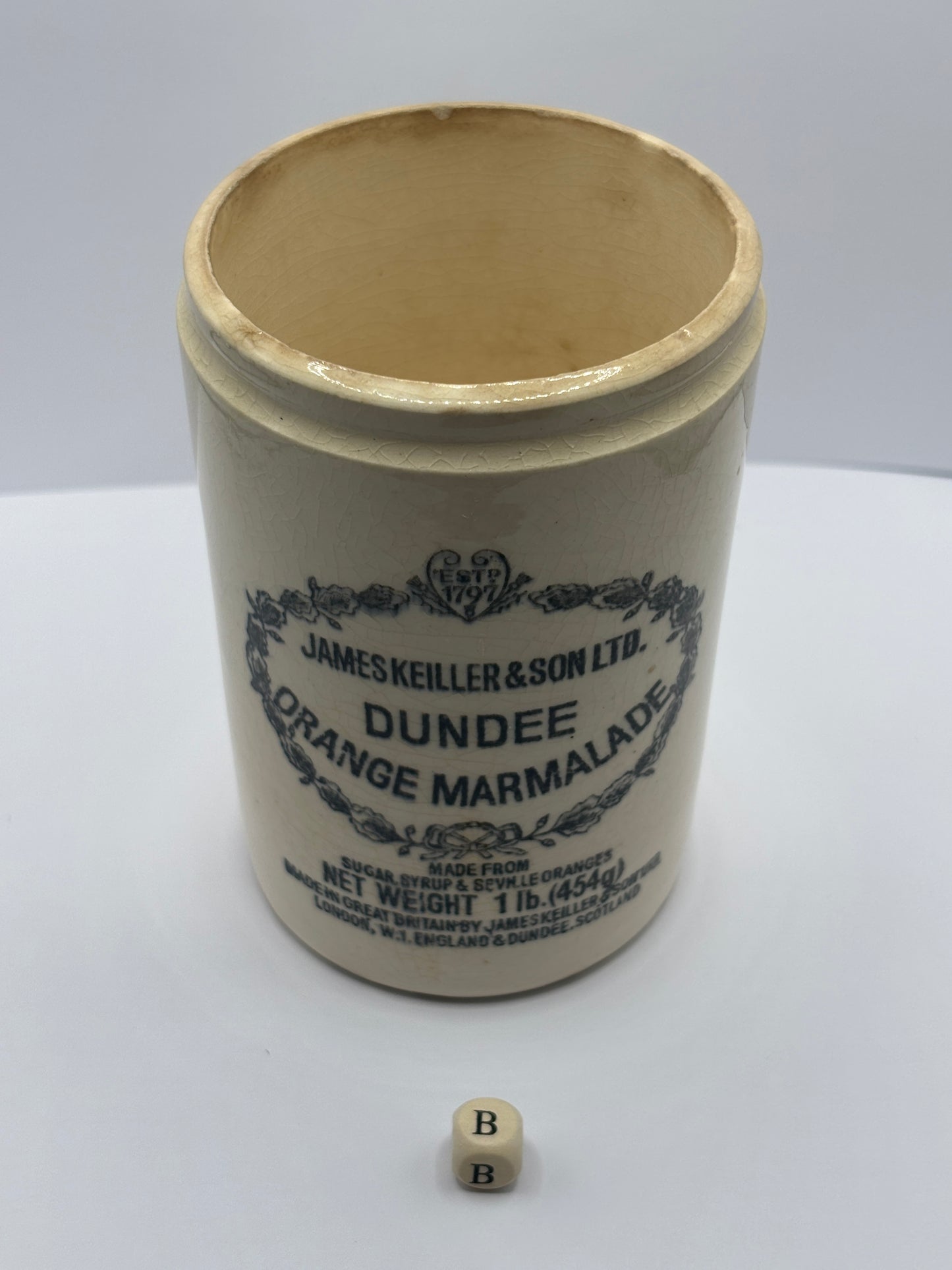 old 1lb James Keiller Dundee marmalade jar (B)
