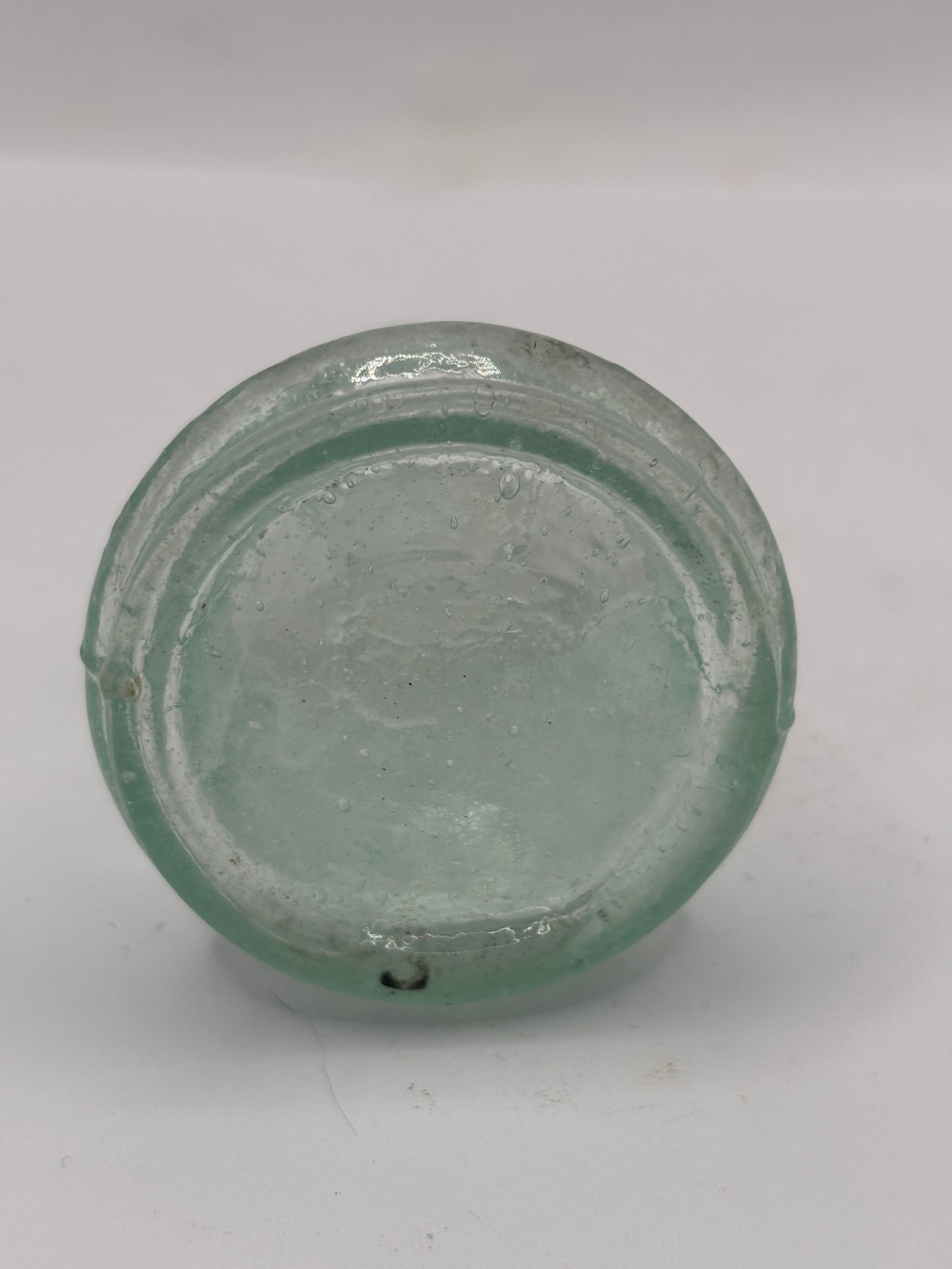 Old aqua glass inkwell, Bell ink. Ink bottle
