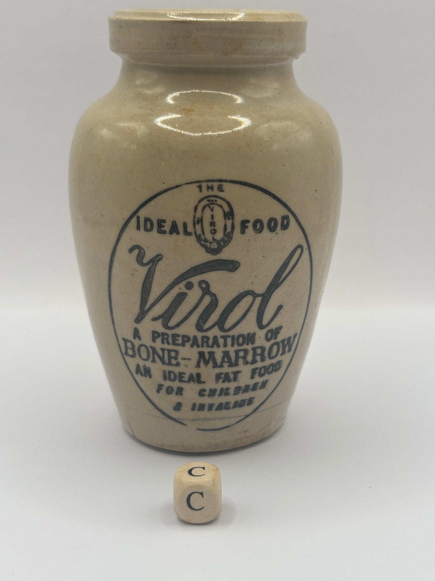 Old stoneware advertising Virol jar (c)