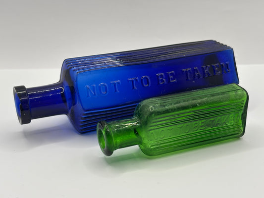 2 old coloured poison bottles, not to be taken