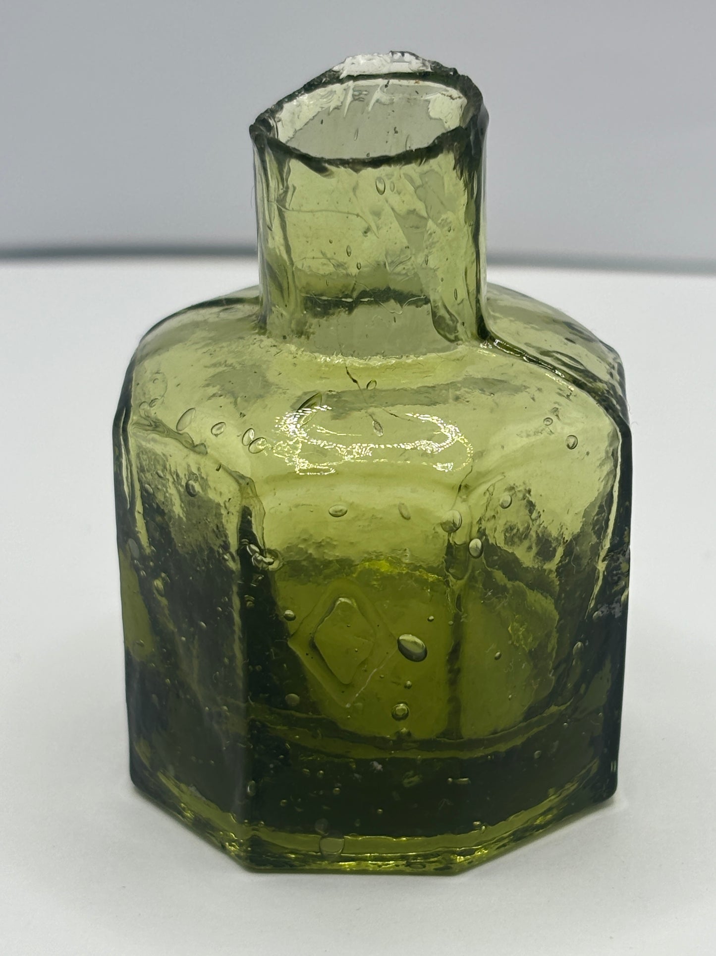 Olive Green ink bottle, diamond panels