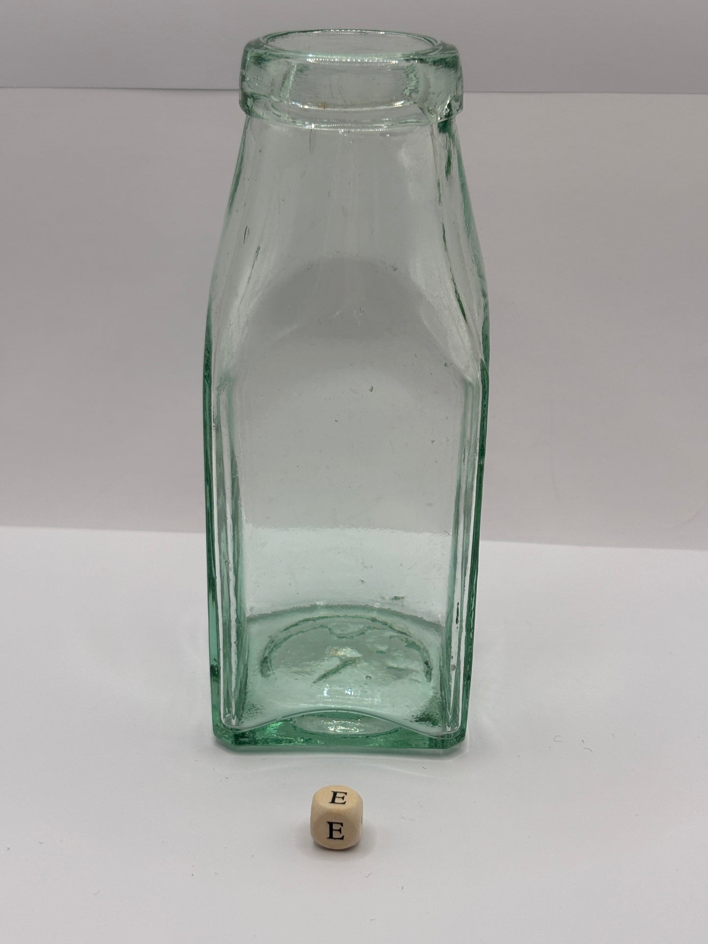 Old aqua glass pickle jar, preserve jar (e)