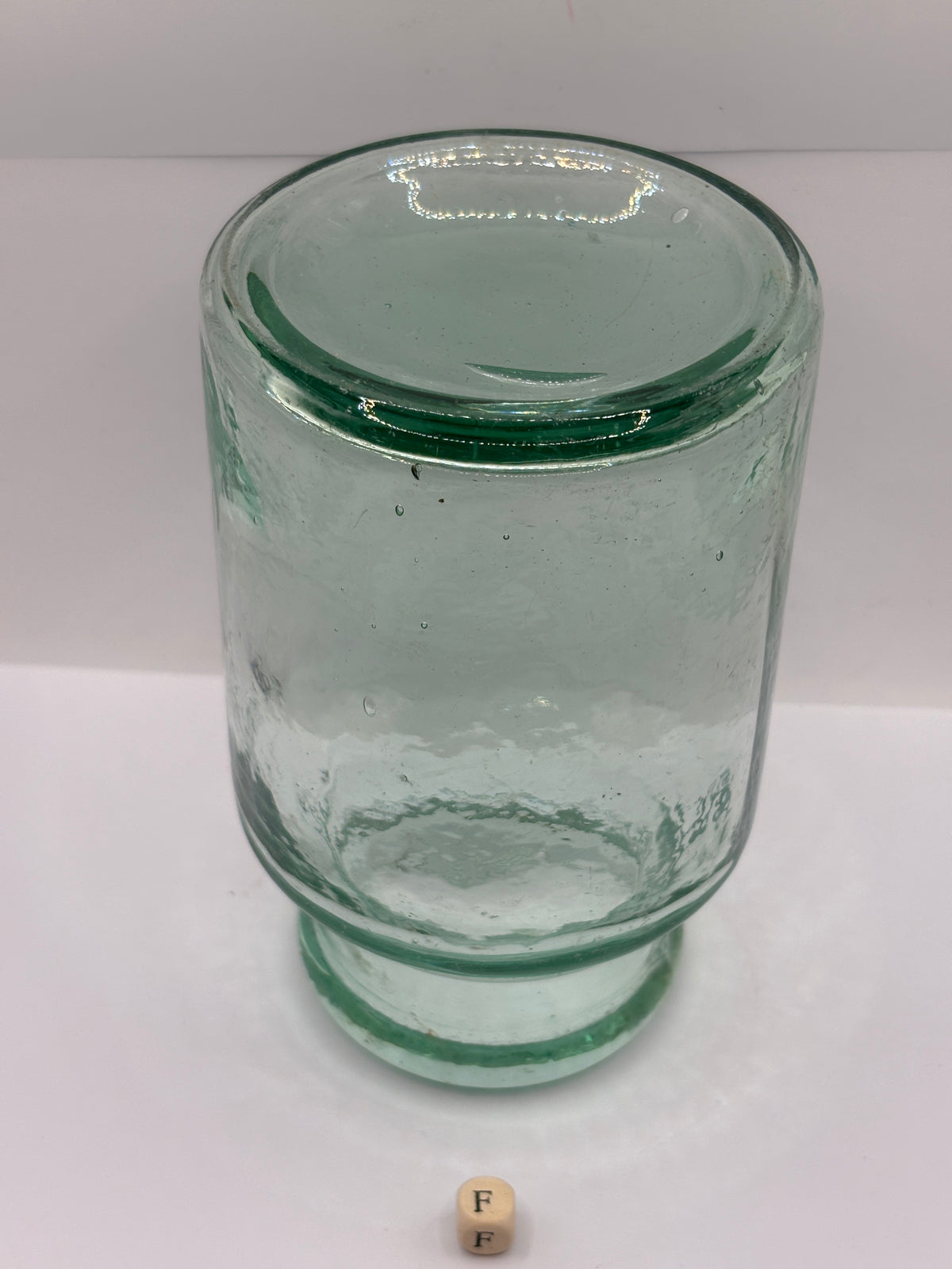 Old aqua glass pickle jar (F)