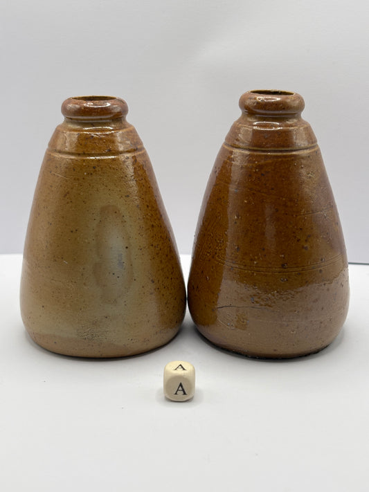 2 old stoneware cone inks, ink bottles inkwells