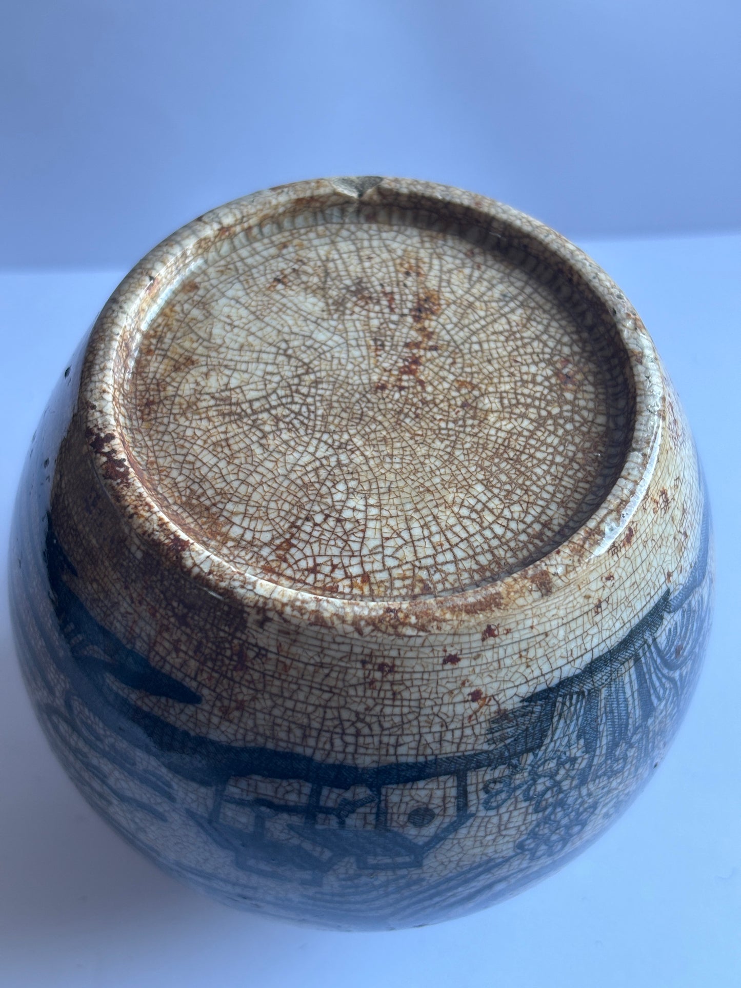 Old stoneware ginger jar, stained & crazed