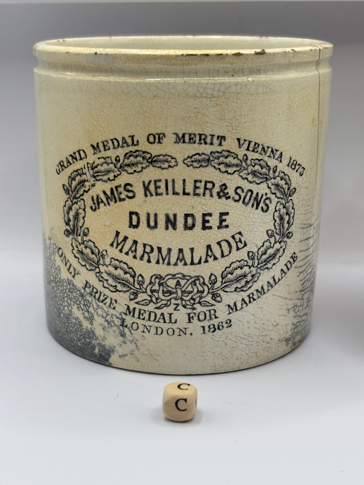Old 2lb James Keiller dundee marmalade jar, damaged (c)