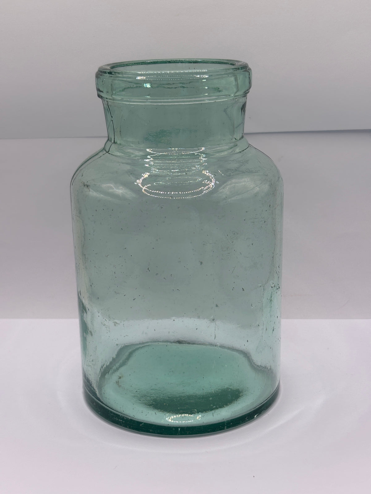 Old XL aqua glass pickle jar