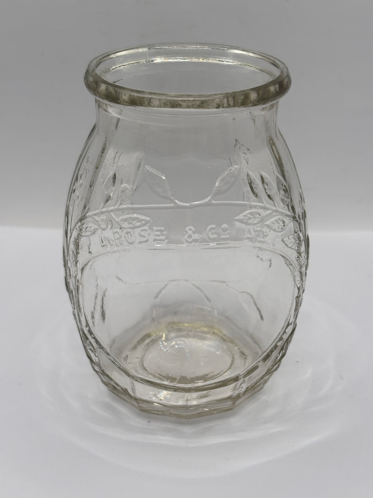 Old clear glass Roses marmalade jar